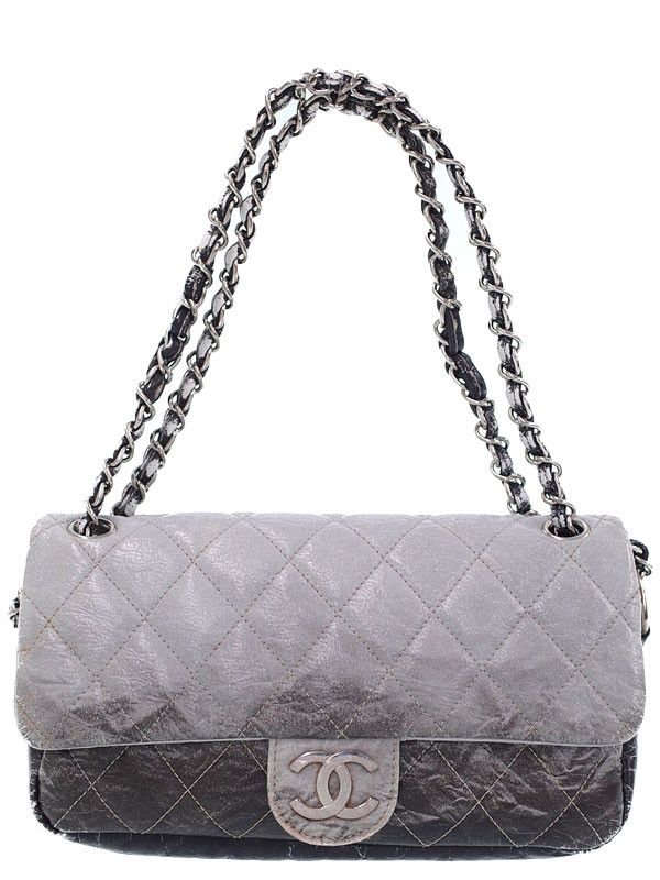 image of Chanel Black Gray Leather Matelasse Gradient Chain Shoulder Bag in Grey, Women's