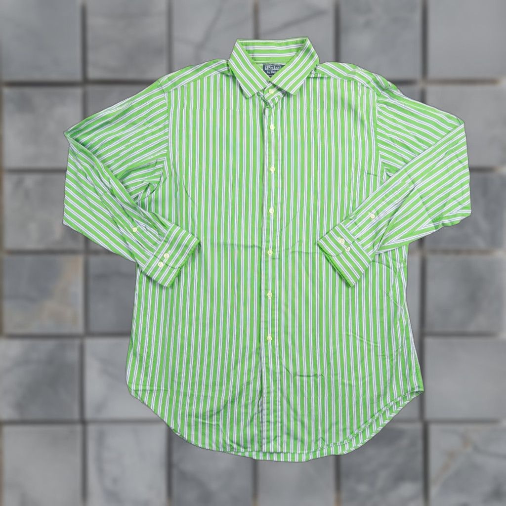 Polo Ralph Lauren VINTAGE Polo Ralph Lauren Button-Up Shirt Mens 16.5 32/33 Green Striped Regent Classic Preppy Size US L / EU 52-54 / 3 - 1 Thumbnail