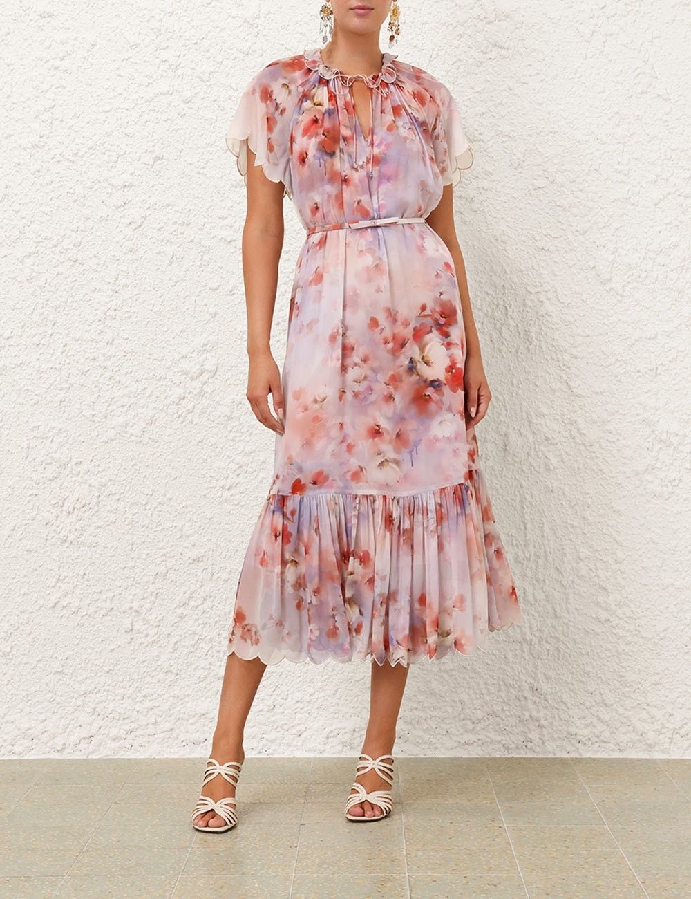 Zimmermann oc11z0226 Crush Flutter Midi Dress In Multicolor Size L / US 10 / IT 46 - 2 Thumbnail