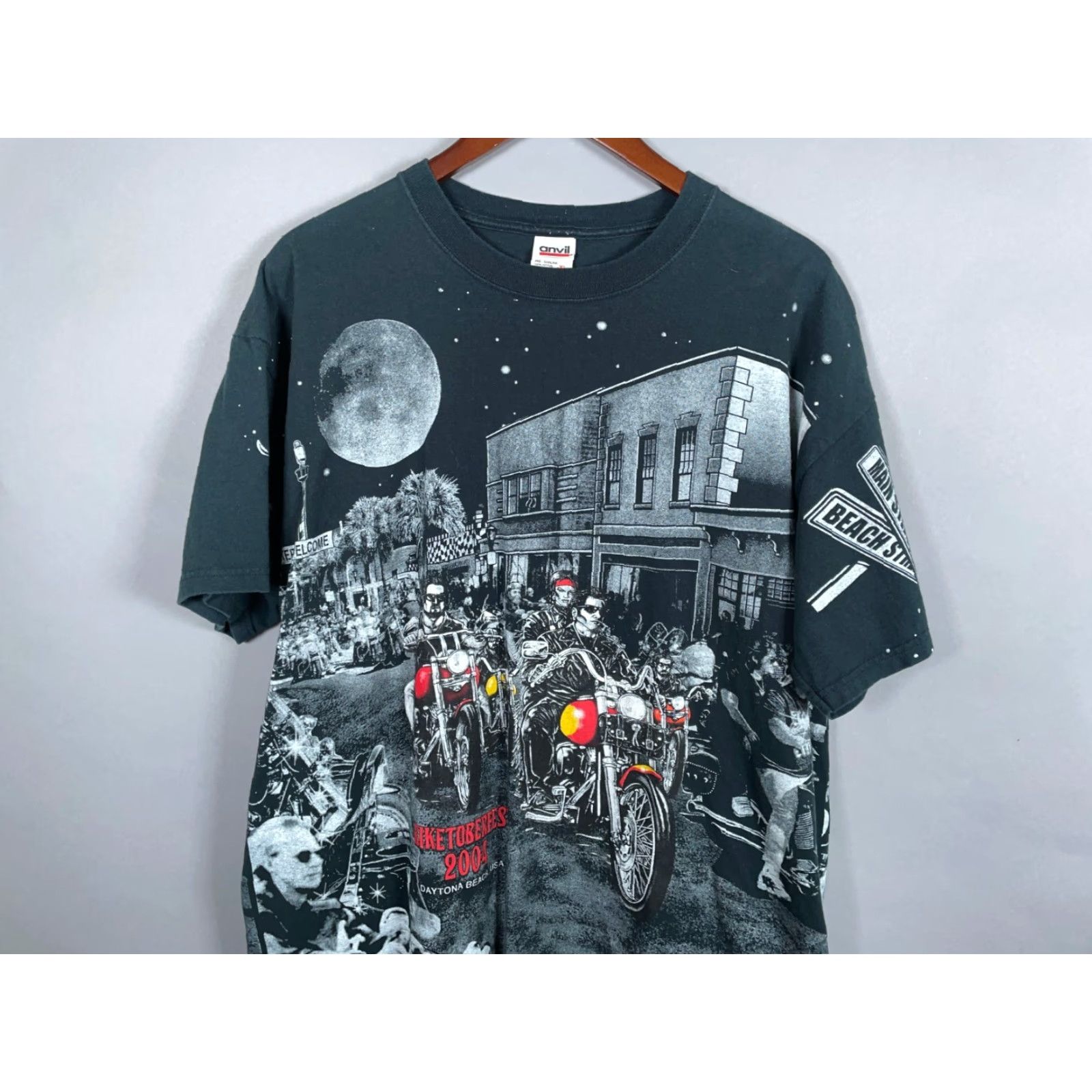 Anvil VINTAGE Anvil T-Shirt Biker 2004 Biketoberfest All-Over Print Black Adult XL Mens Size US XL / EU 56 / 4 - 4 Thumbnail