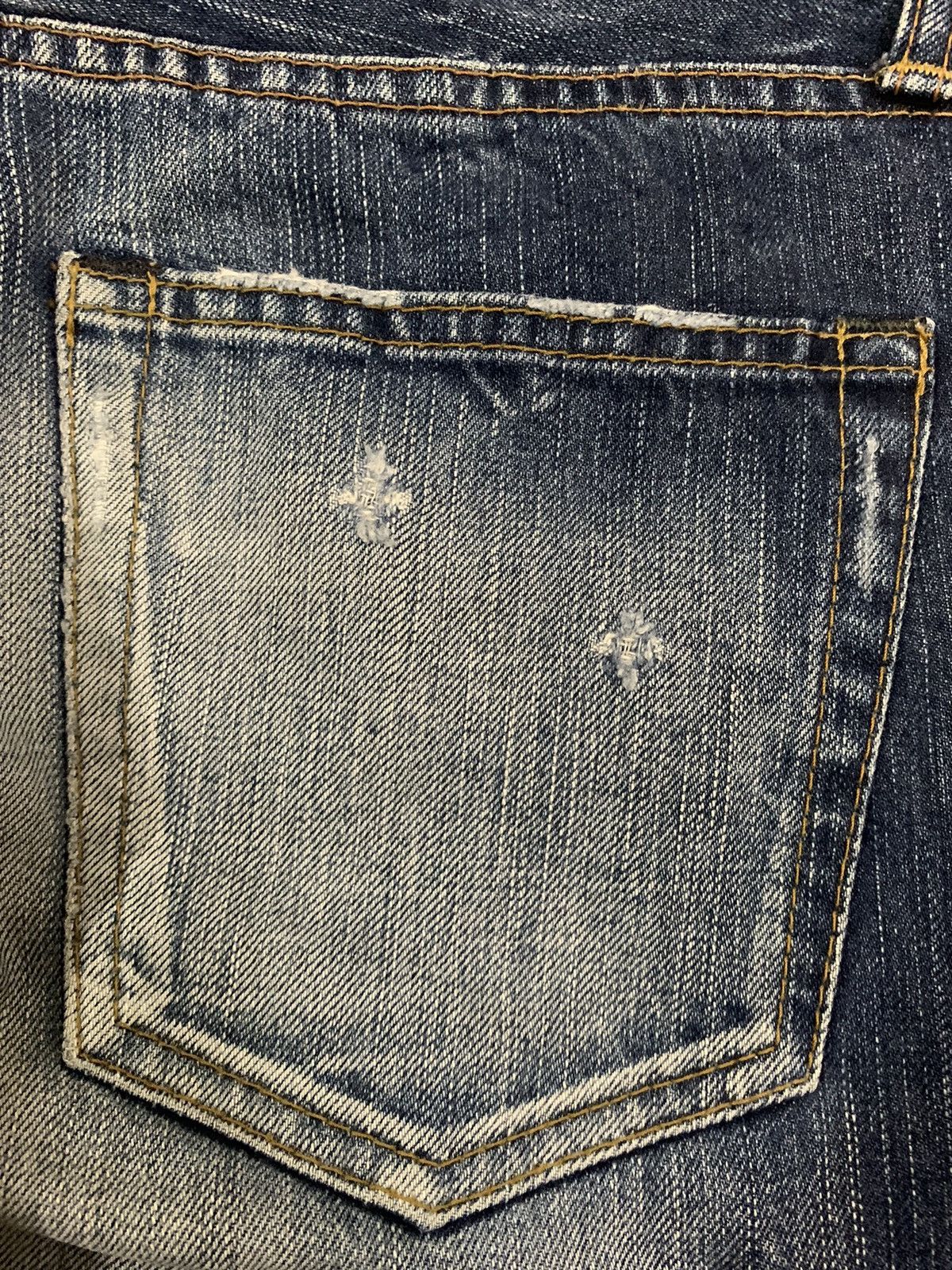 If Six Was Nine Japanese Blue Way Cracked Wash Cross Distressed Flare Jeans Size US 30 / EU 46 - 12 Thumbnail