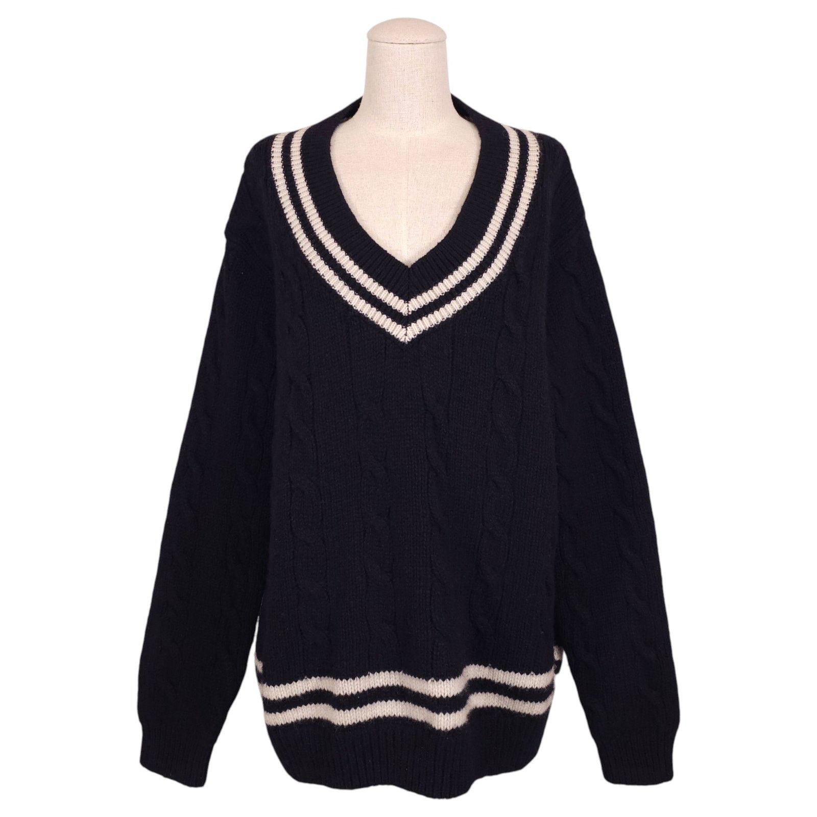 Brandy Melville Brandy Melville Varsity Stripe Navy Blue Wool Sweater Size ONE SIZE - 1 Thumbnail