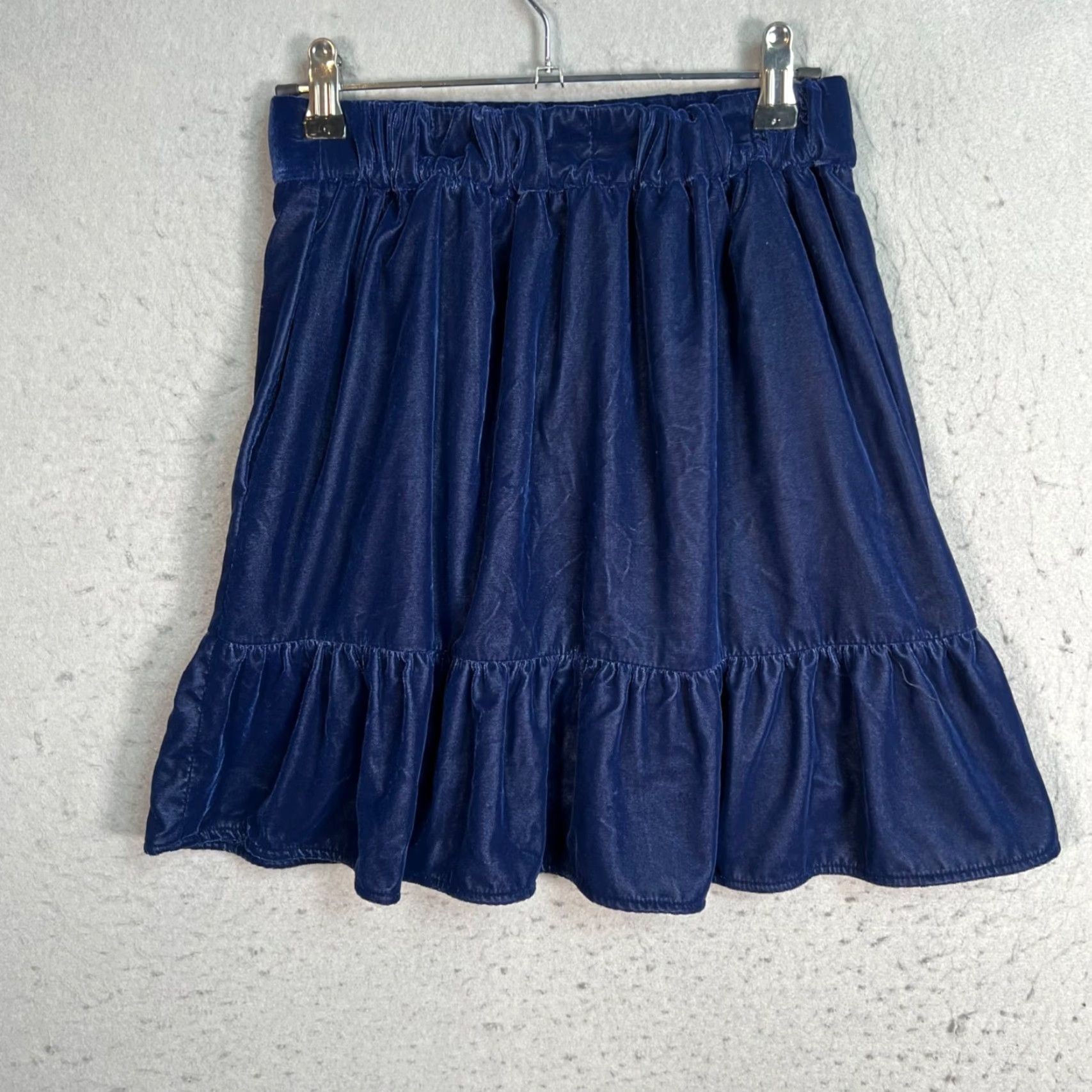 J.Crew J. Crew Womens Size XXS Navy Blue Ruffle Mini Skirt Polyester Size 24" / US 00 / IT 34 - 2 Thumbnail