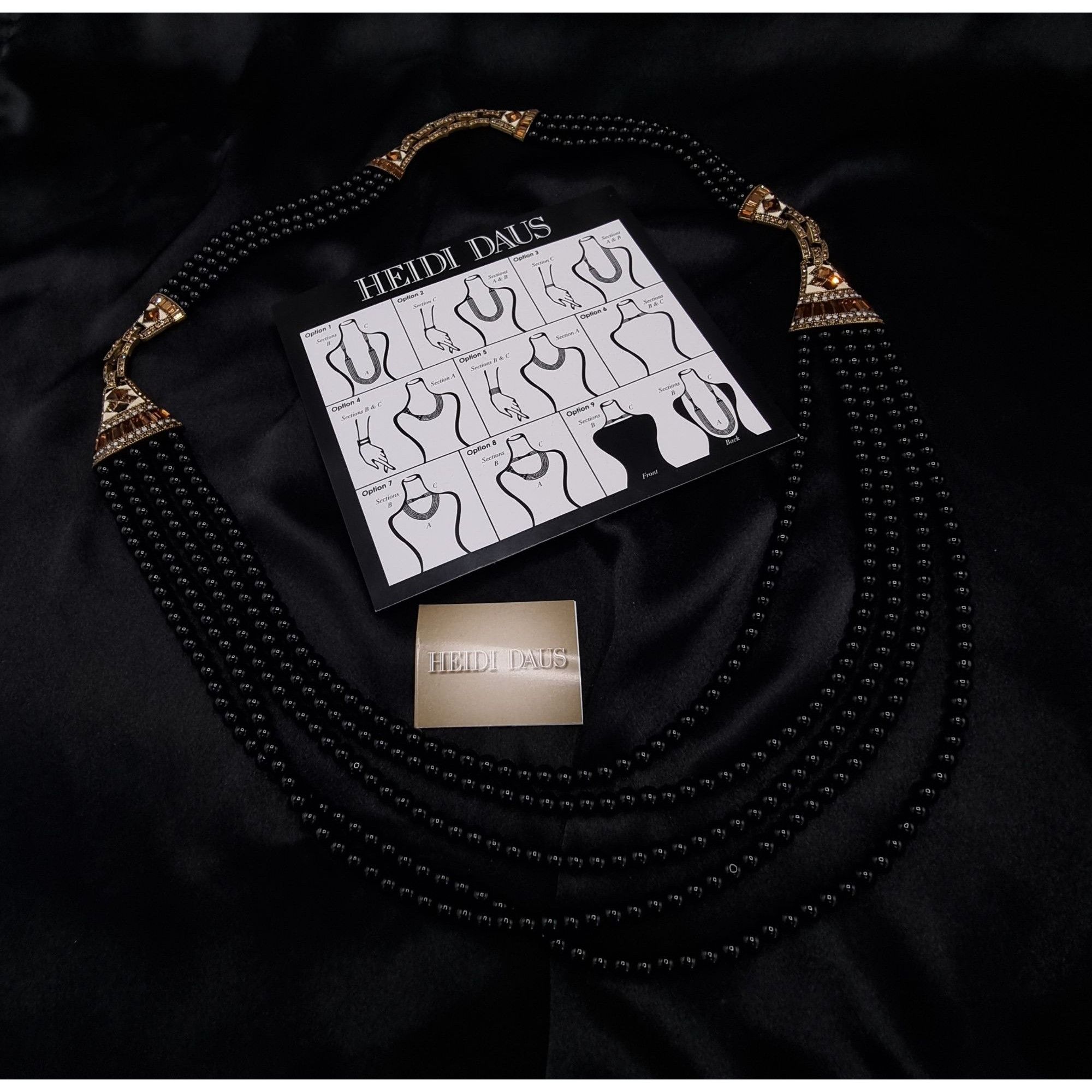 Vintage Heidi Daus Multi-Strand Black Beaded Necklace With Ornate Cr Size ONE SIZE - 1 Thumbnail