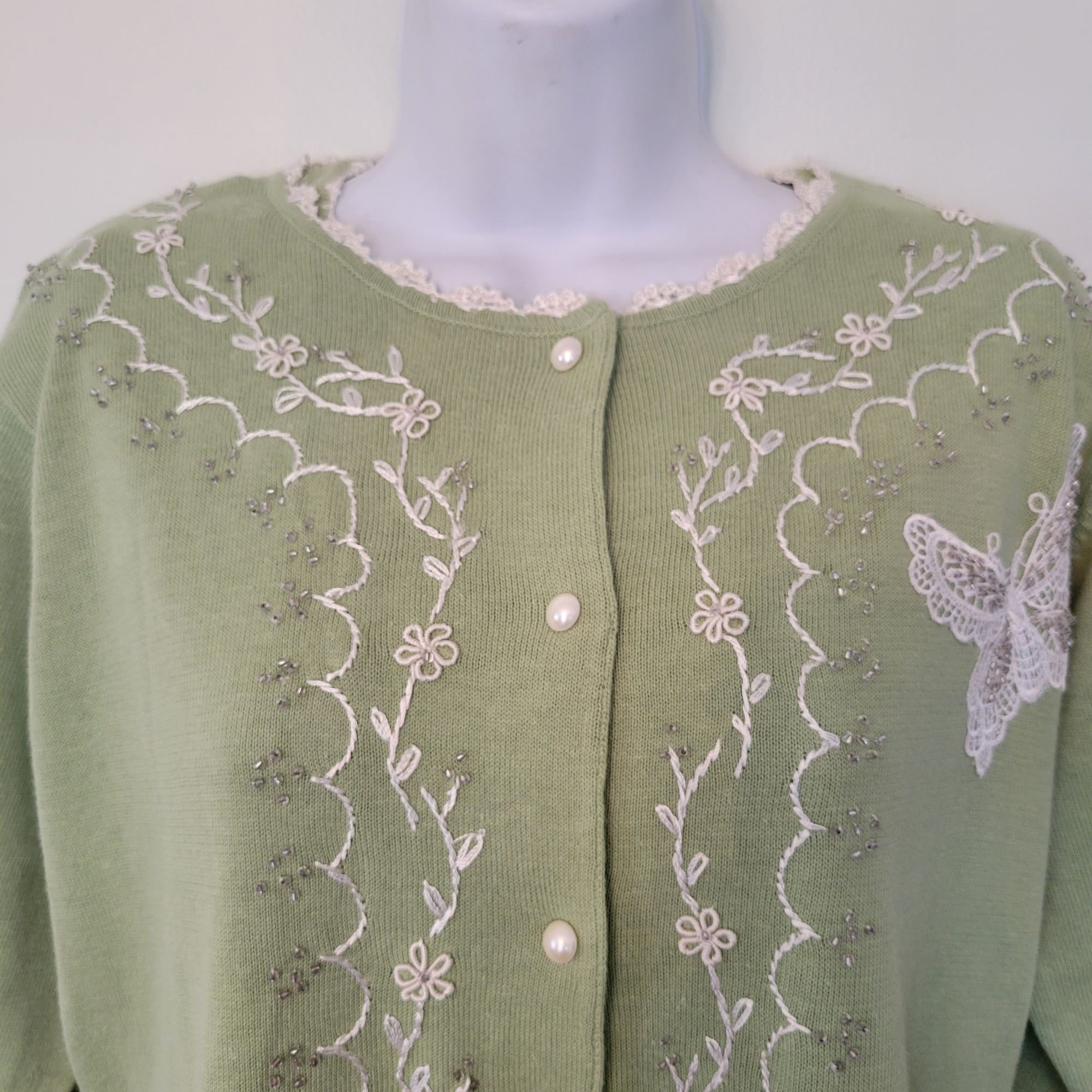 Other Storybook Knits S Shimmery Dream Green Sweater Tank Cardigan Size S / US 4 / IT 40 - 12 Thumbnail