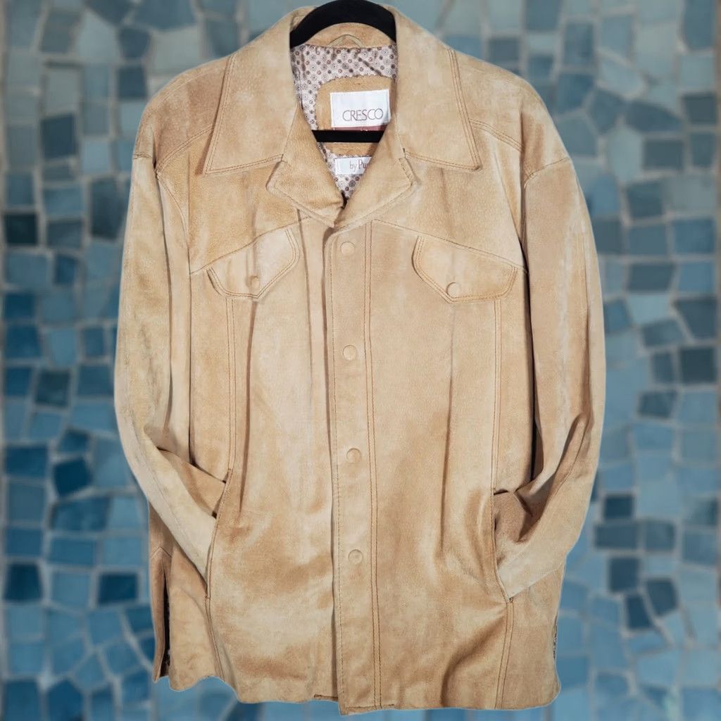 Camel VINTAGE Cresco by Puritan Camel Tan Suede Leather Shirt Jacket Shirtjac Men 44 Medium/Regular Tan Western Retro EUC Size US XXL / EU 58 / 5 - 1 Thumbnail