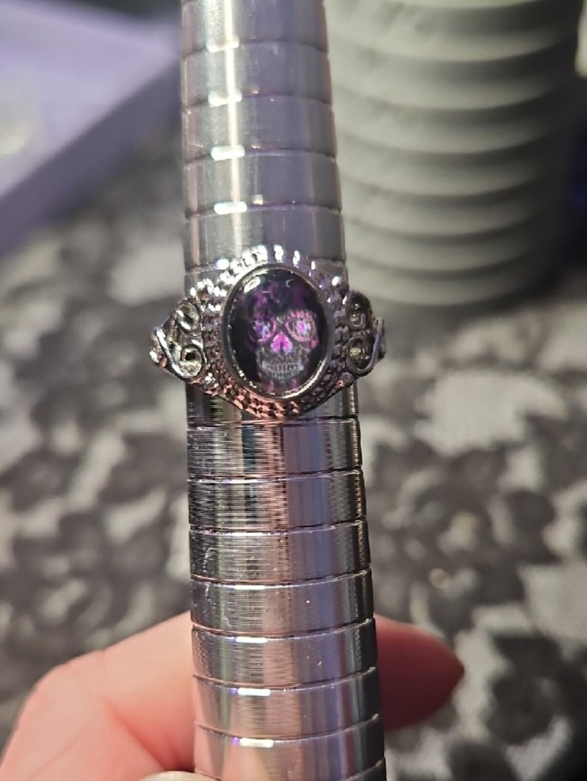 Other Sterling Silver Skull Ring with Purple Accents Size ONE SIZE - 2 Thumbnail