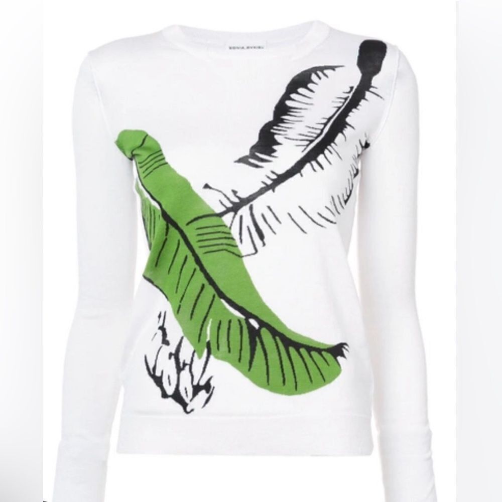 Sonia Rykiel SONIA RYKIEL WHITE PALM LEAF INTARSIA SWEATER. Silk blend. Size L / US 10 / IT 46 - 1 Thumbnail