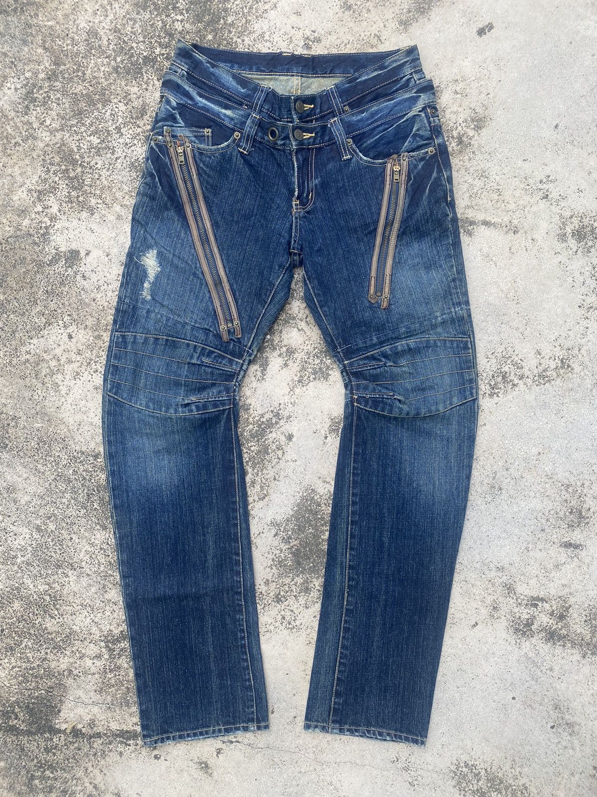 If Six Was Nine × Japanese Brand × PPFM PPFM Double Waist Distressed Zipper Denim Jeans Size US 31 - 1 Thumbnail