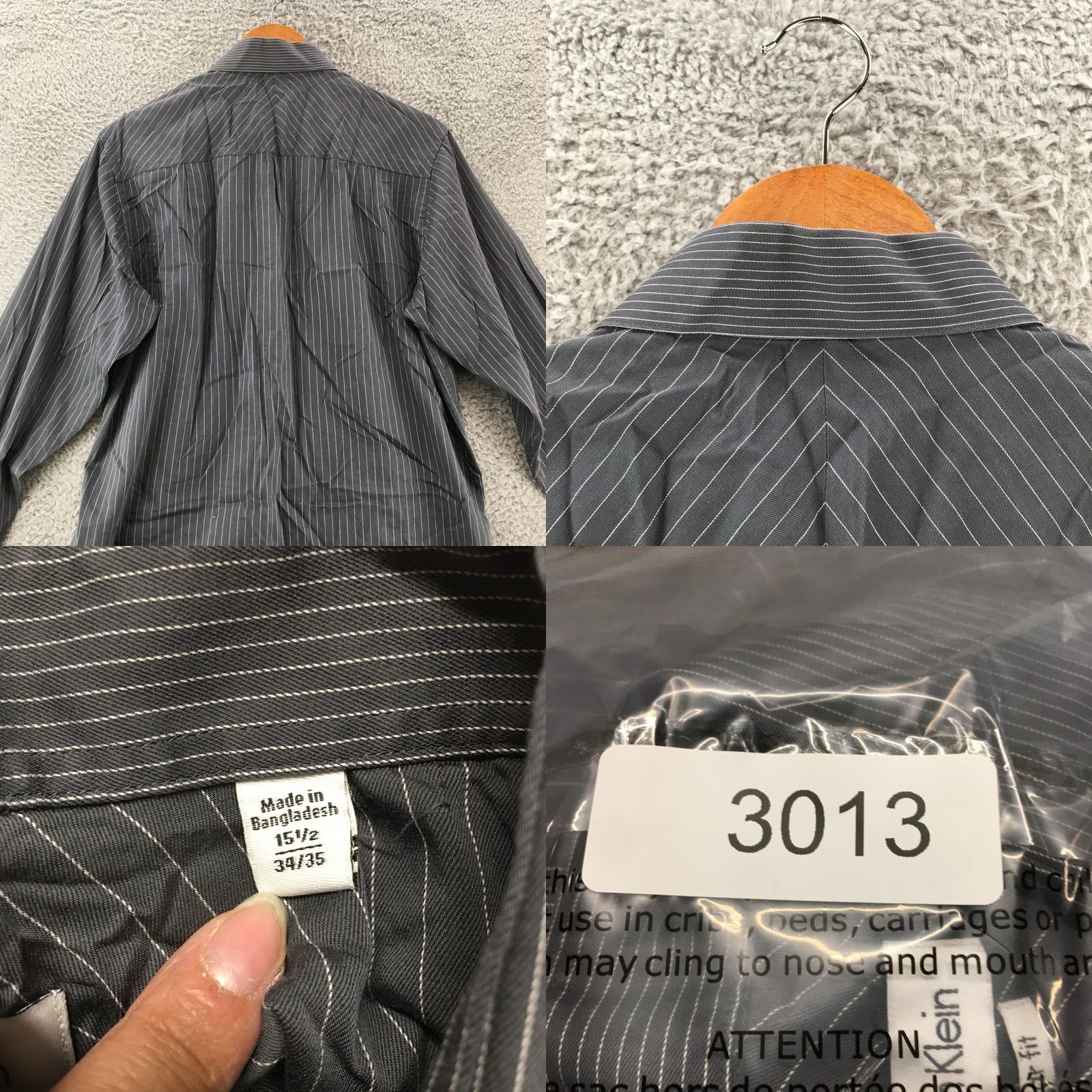 Calvin Klein Calvin Klein Dress Shirt Mens 15.5 Gray Pinstripe Regular Fit Long Sleeve Shirt Mens Size 42R - 8 Thumbnail