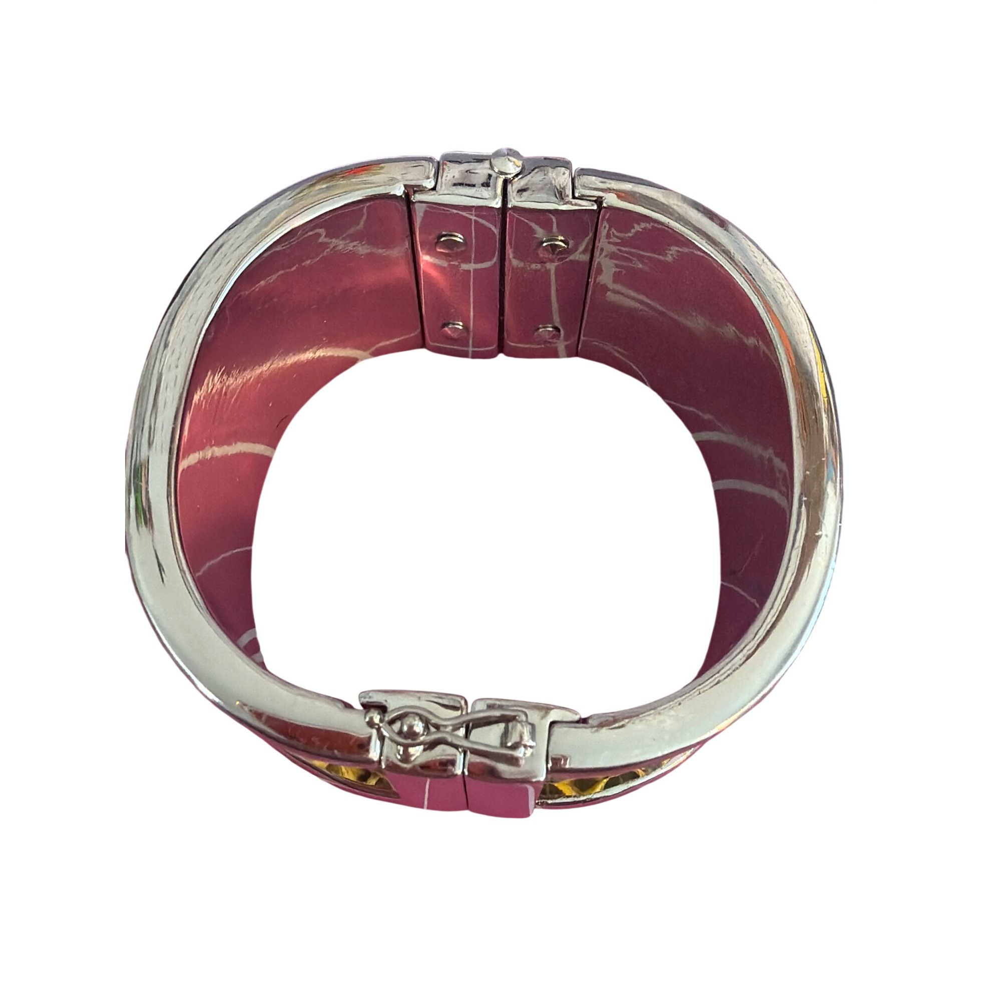 Ann Taylor Ann Taylor Silver Tone Yellow Faux Snakeskin Bangle Bracelet Size ONE SIZE - 3 Thumbnail