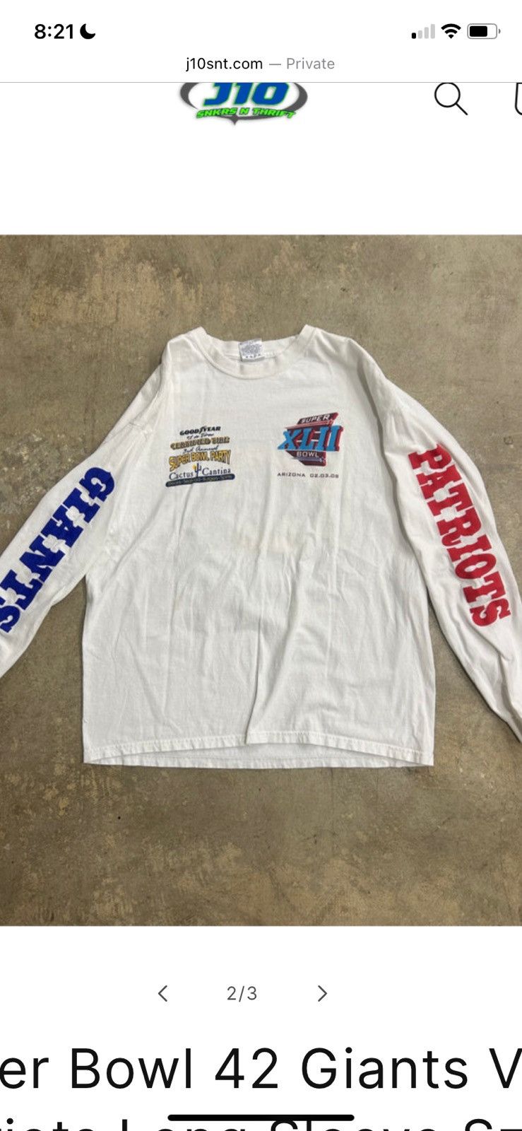 NFL Super Bowl 42 Vintage Giants Patriots Long Sleeve Size US XL / EU 56 / 4 - 2 Thumbnail
