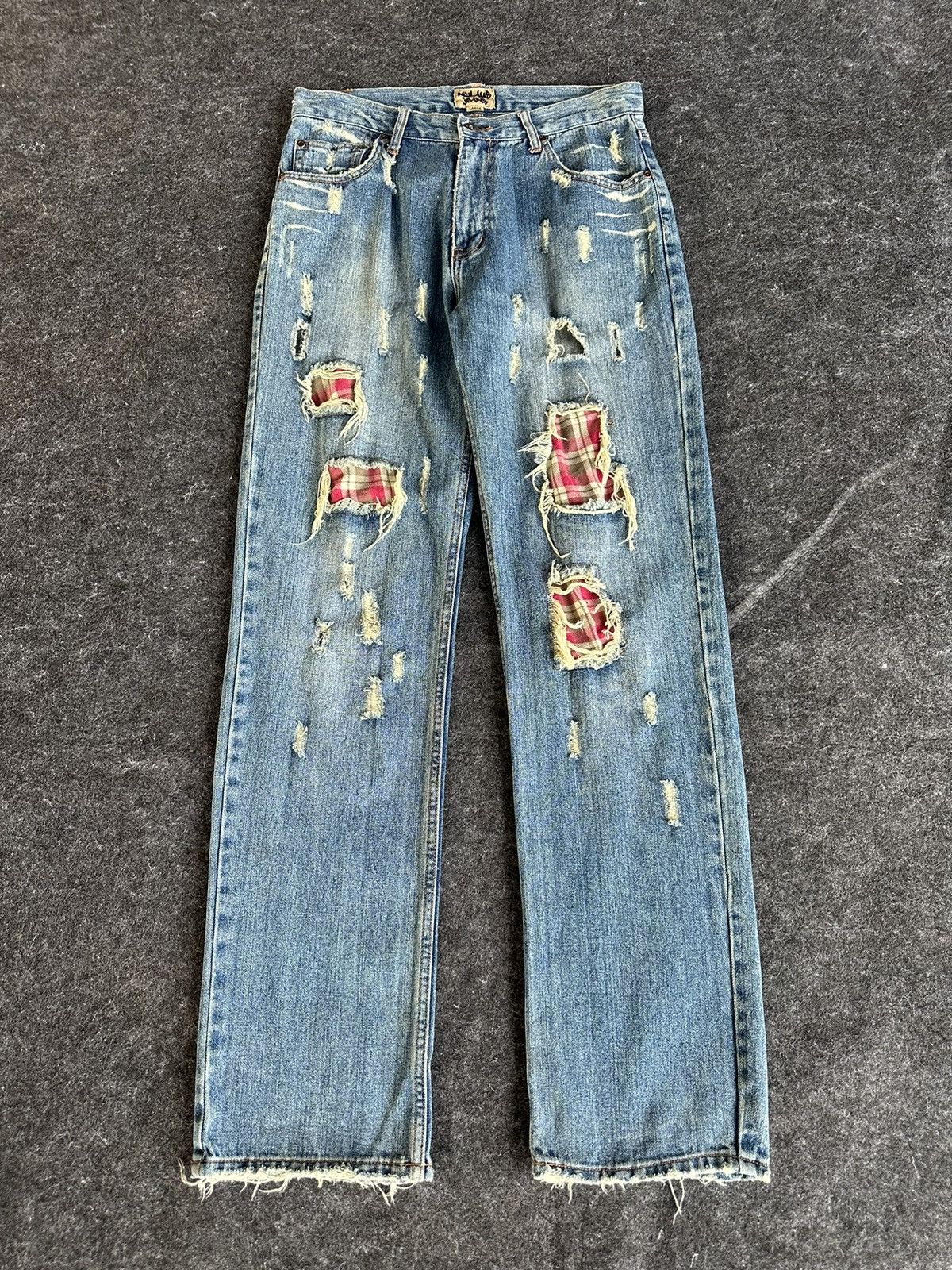 Beauty Beast Vintage Nylaus Japan Patchwork Thrashed Denim 30x33 D331 Size US 30 / EU 46 - 1 Thumbnail