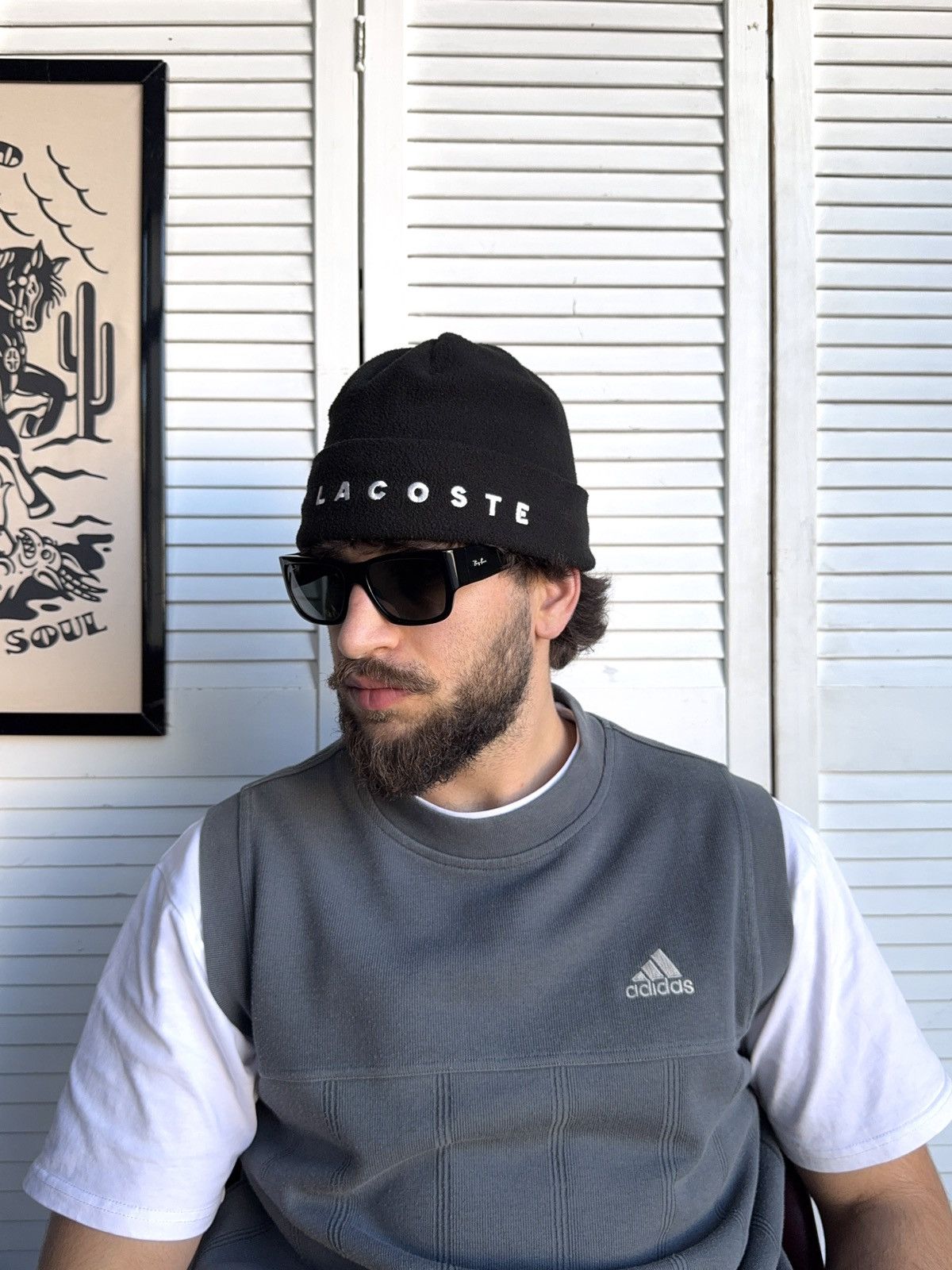 Lacoste Vintage Lacoste Beanie Fleece Hat Black Big Logo Size ONE SIZE - 3 Thumbnail