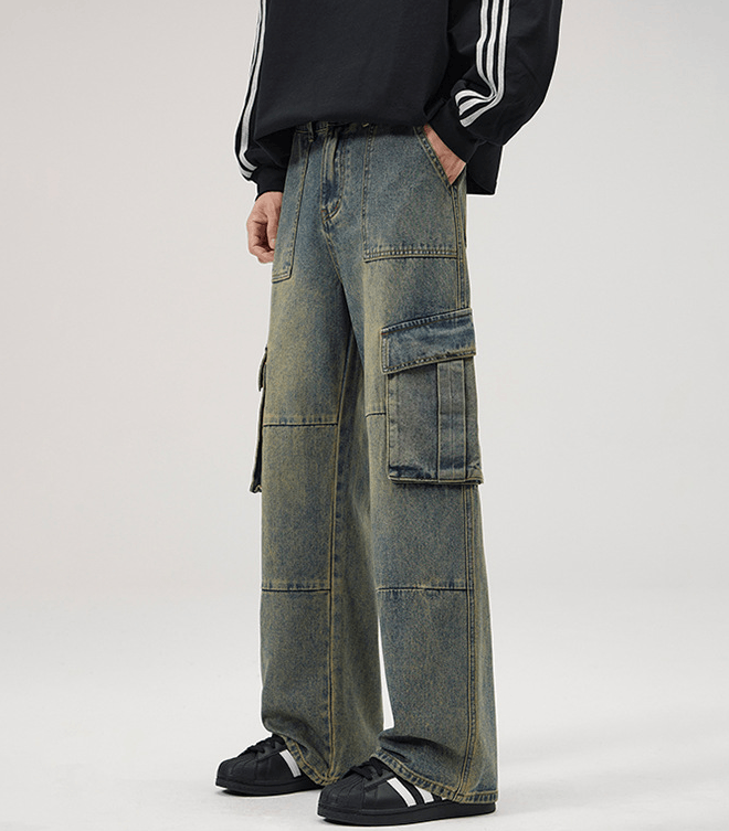 Japanese Brand × Jean Vintage washed multi-pocket straight loose cargo jeans Size US 32 / EU 48 - 1 Thumbnail