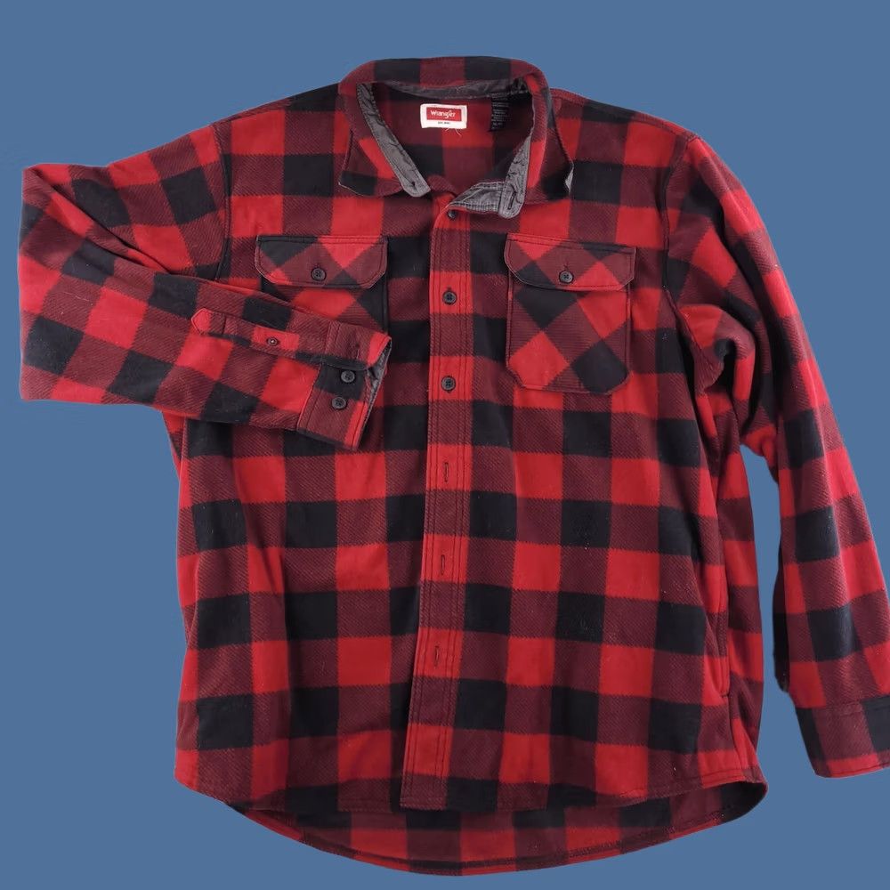 Wrangler Wrangler Shirt Mens XL Red Plaid Flannel Polyester Button-Up Long Sleeve Overshirt Size US XL / EU 56 / 4 - 1 Thumbnail