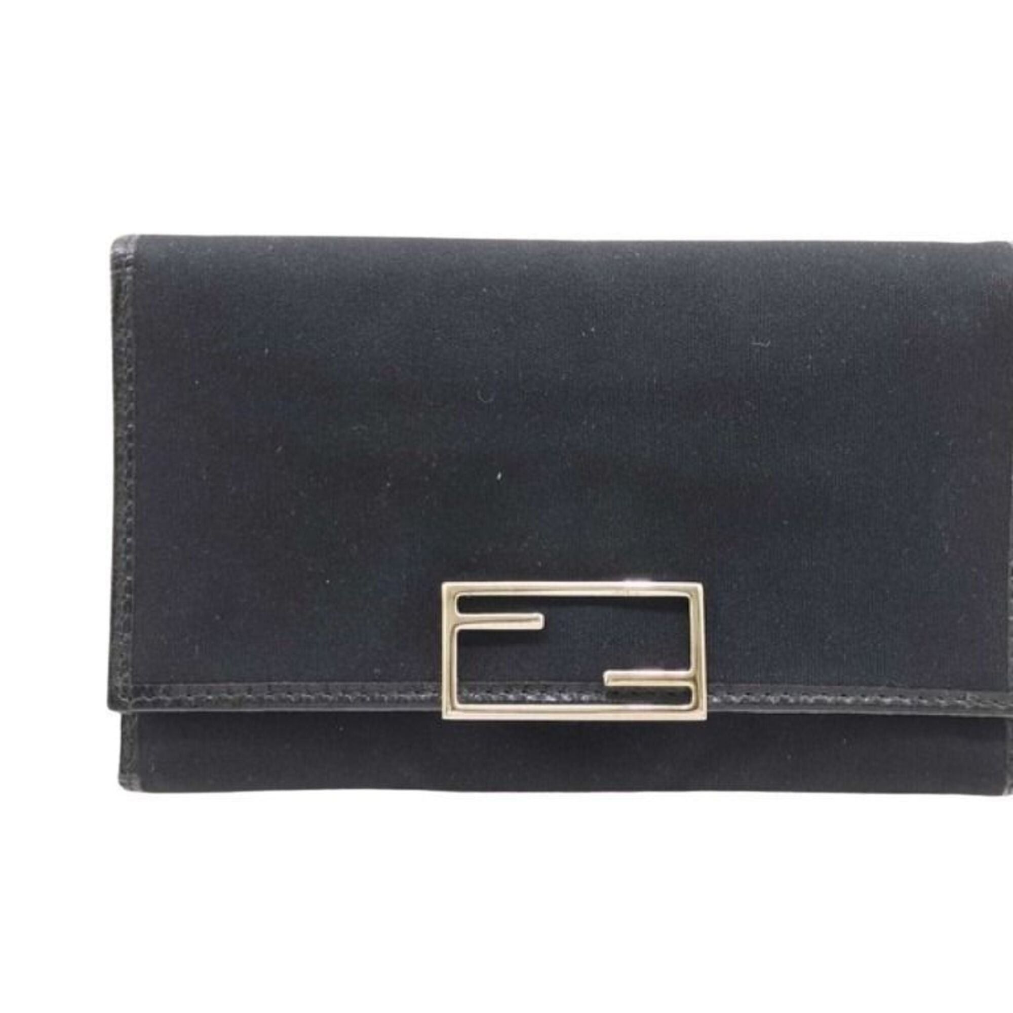 Fendi Long Wallet 07-15829/0-012 Black Canvas Leather Women's Tri-Fold, Women's
