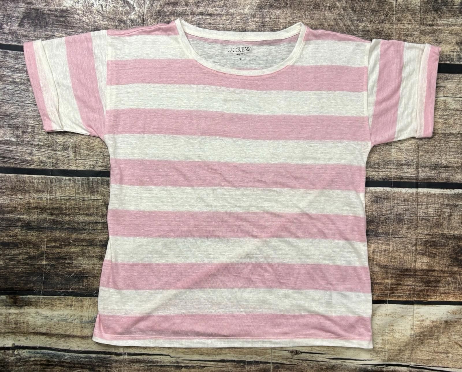 J.Crew J Crew Linen Tee Womens Small Top Pink White Striped Cuffed Size S / US 4 / IT 40 - 1 Thumbnail