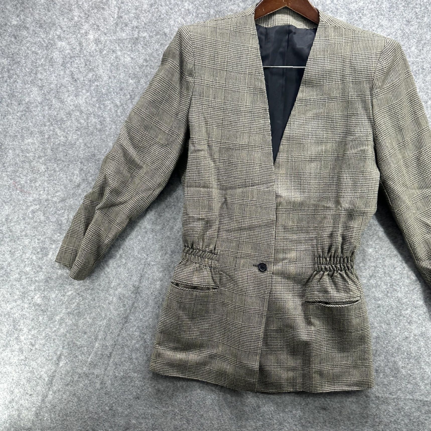 Vintage Woodward Blazer Womens 6 Gray Glen Plaid Single Button Elastic Waist Mid-Length Jacket Coats Business Workwear Size M / US 6-8 / IT 42-44 - 3 Thumbnail