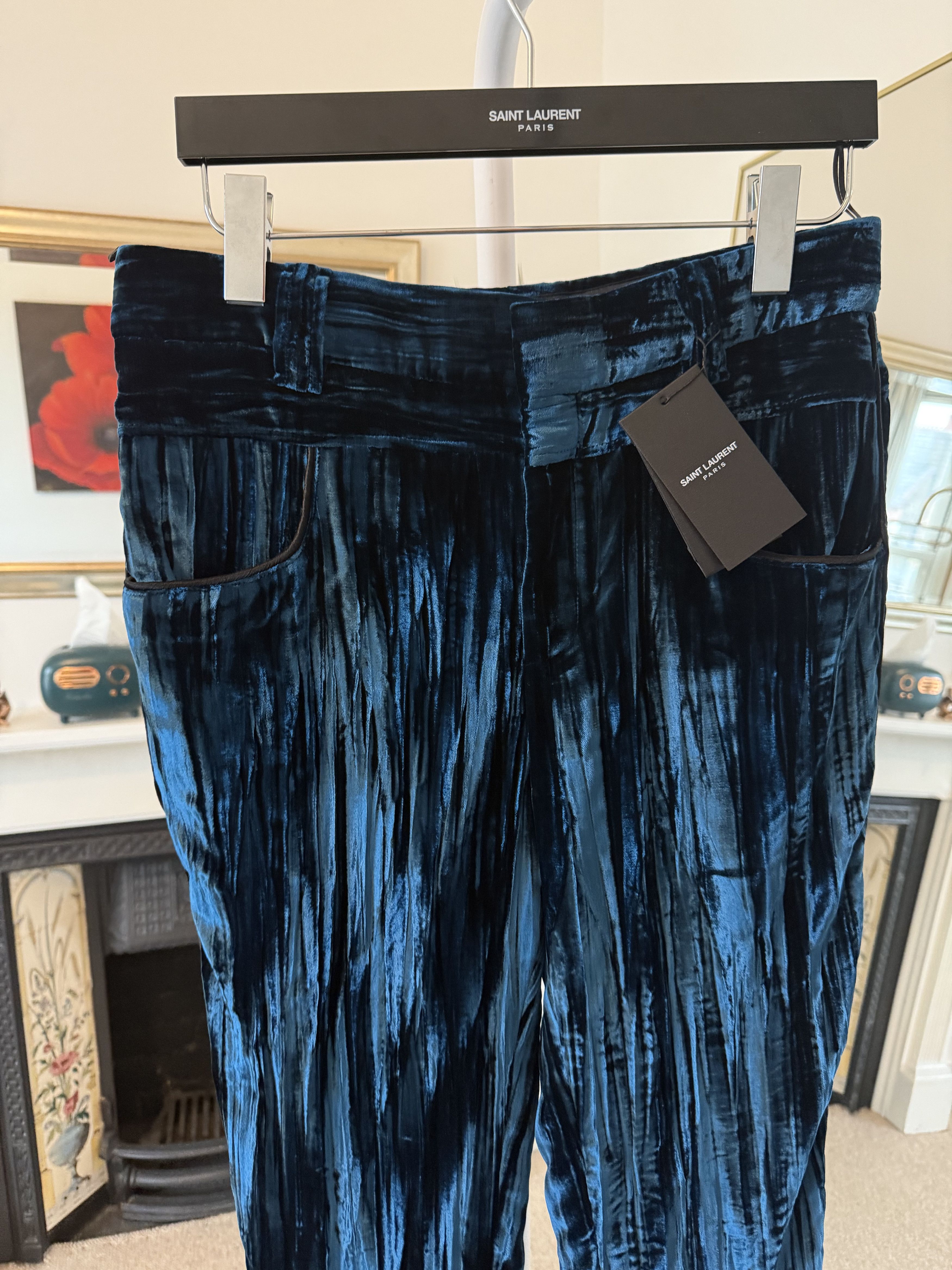 Saint Laurent Paris FW19' Saint Laurent Low Waist Velour Blue Striped Pants Size US 30 / EU 46 - 11 Thumbnail