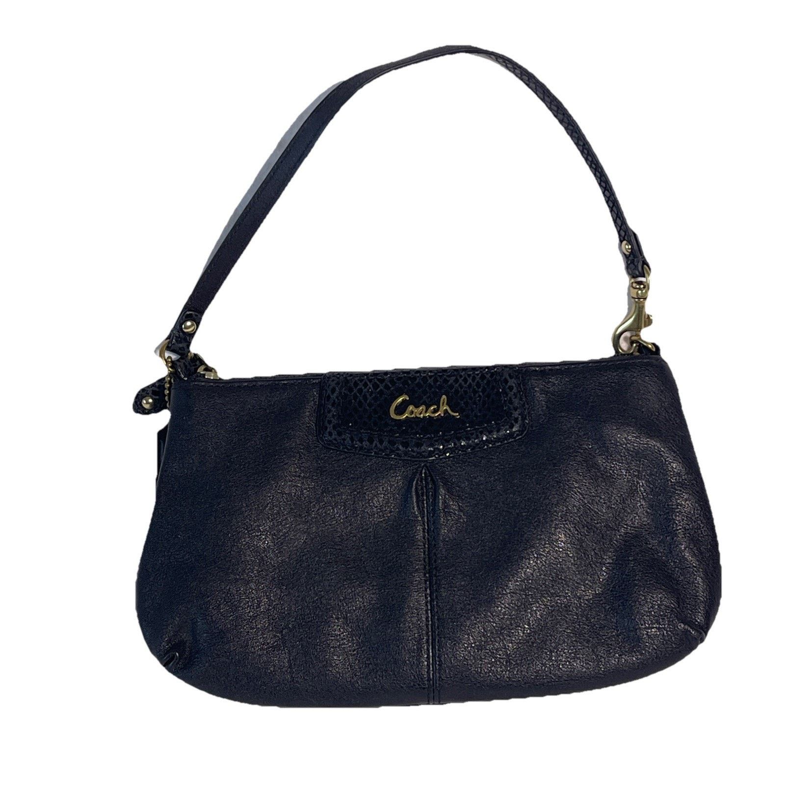 Coach Black Leather Mini Wristlet Bag Card Travel Purse, Women's