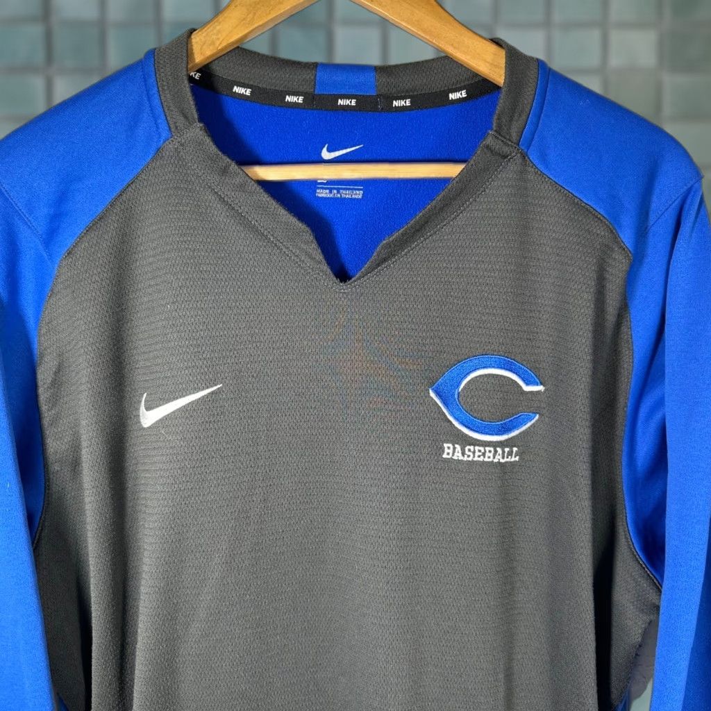 Nike Nike Baseball Mens Large Blue Grey Long Sleeve V-Neck Pullover Training Top Size US L / EU 52-54 / 3 - 1 Thumbnail