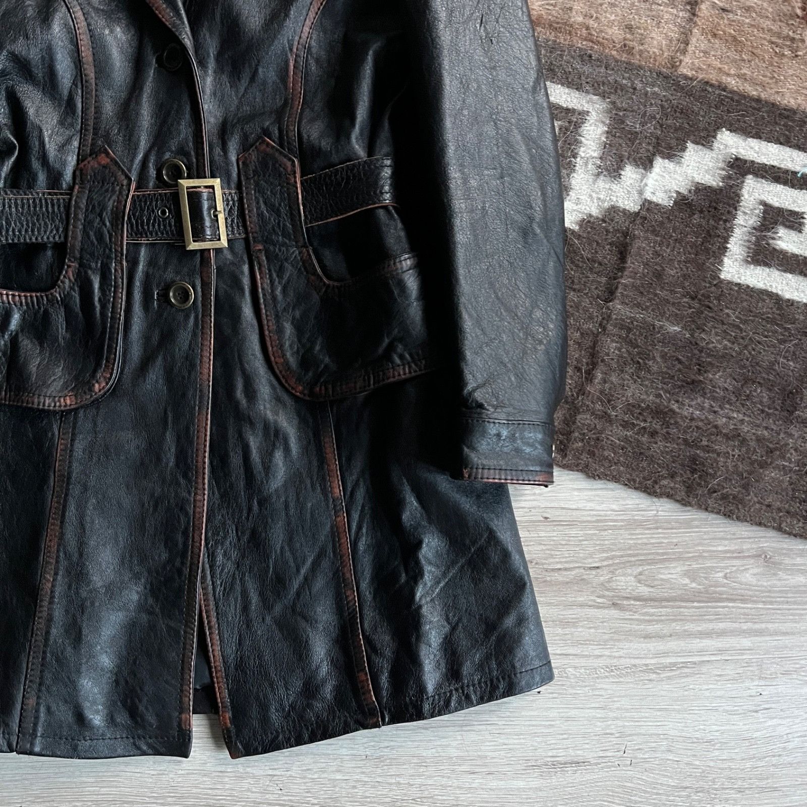 Vintage Vintage Italian Leather Trench Coat Belted Coat 9731AC Size S / US 4 / IT 40 - 8 Thumbnail