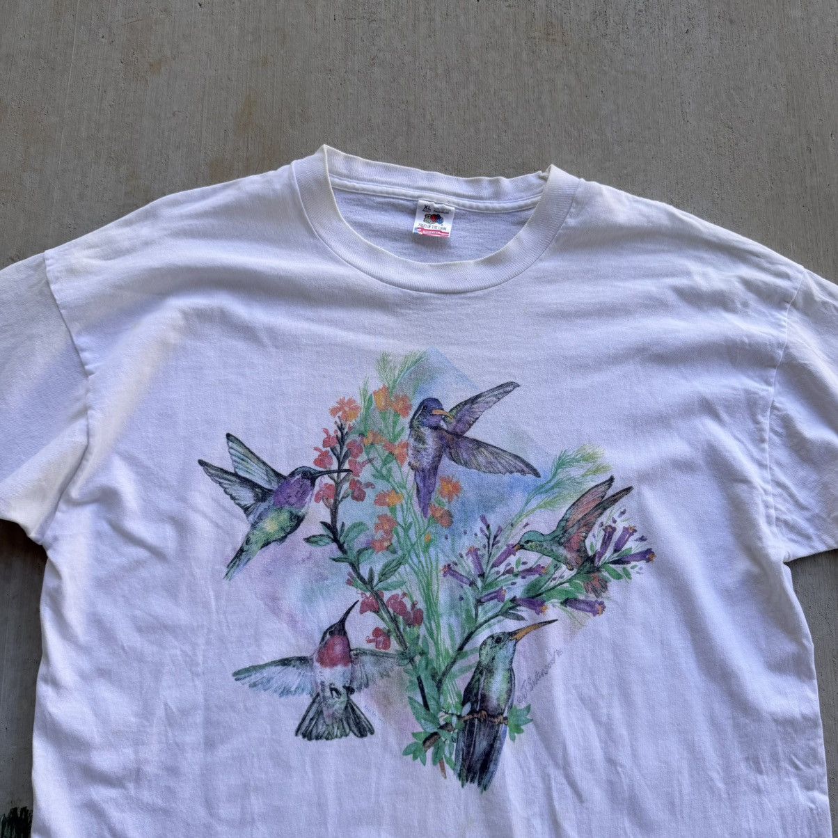Fruit Of The Loom Vintage Hummingbird Art T Shirt 90s Single Stitch FOTL XL Size US XL / EU 56 / 4 - 2 Thumbnail