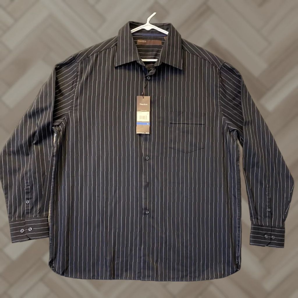 Perry Ellis VINTAGE Perry Ellis Shirt Men XL Long Sleeve Dress Shirt Casual Formal Button-Down Striped Black Size US XL / EU 56 / 4 - 1 Thumbnail