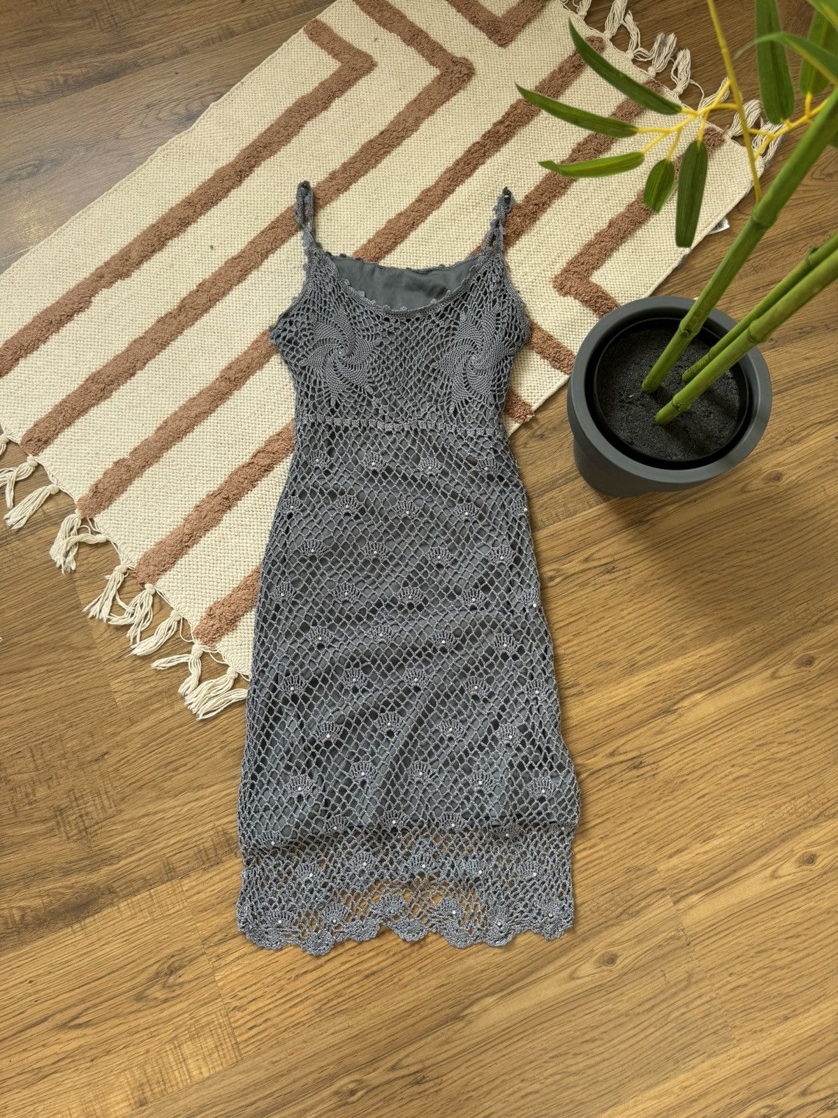 Vintage 🐚 VINTAGE SHELL MESH KNITTED BEACH DRESS Size S / US 4 / IT 40 - 1 Thumbnail