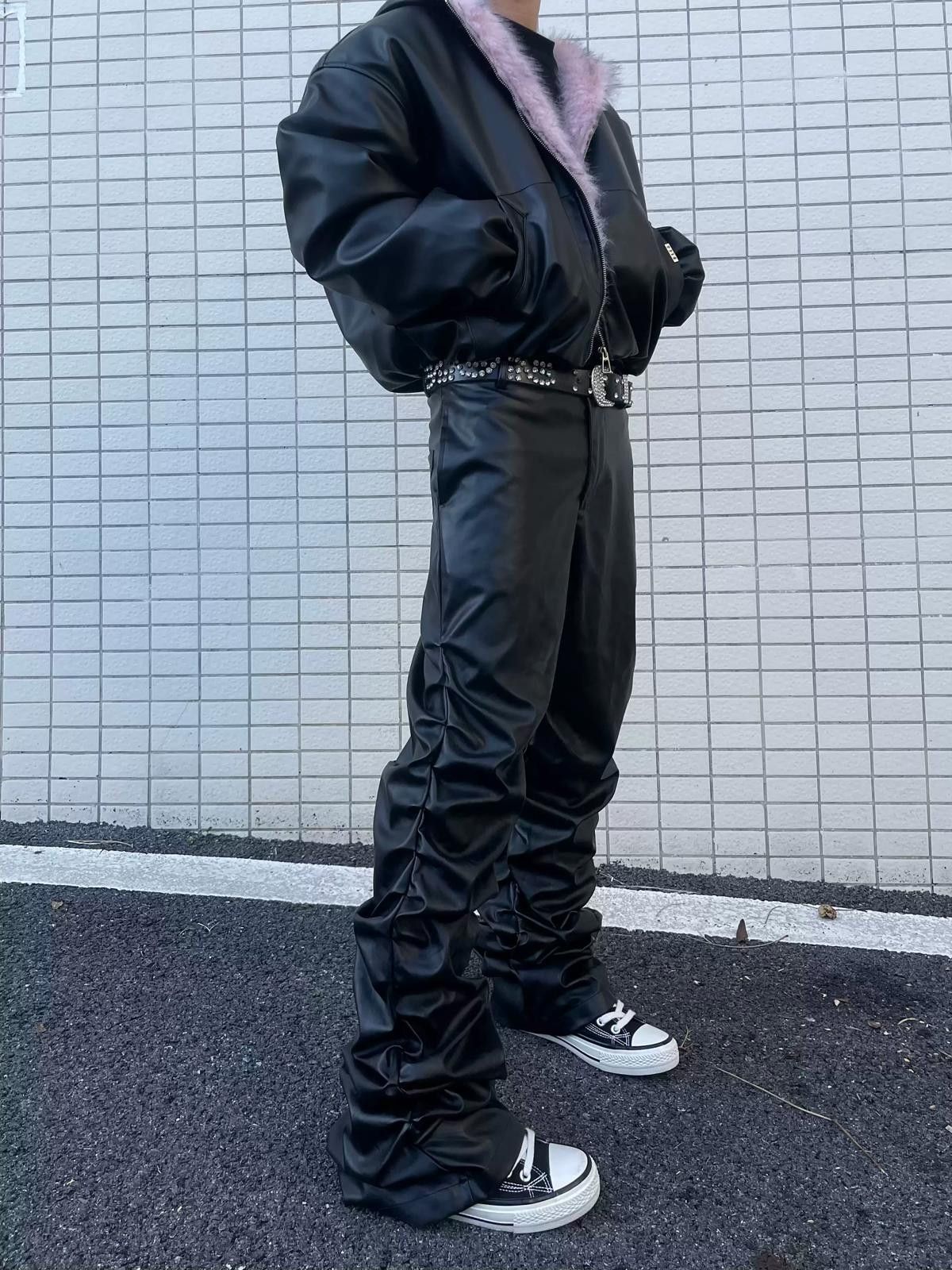 Leather Black Pleated Leather Stacked Pants Size US 32 / EU 48 - 5 Thumbnail
