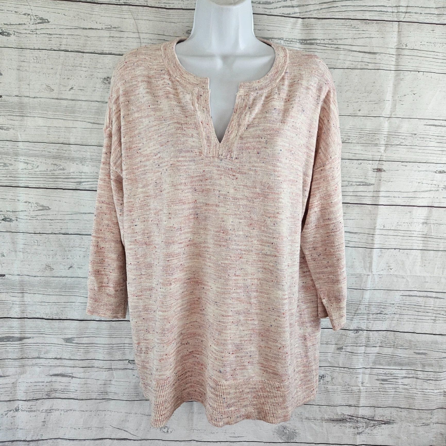 Loft LOFT Ann Taylor Womens Sweater 3/4 Sleeve Medium Pink Purple Cotton Blend Pullover Size M / US 6-8 / IT 42-44 - 2 Thumbnail