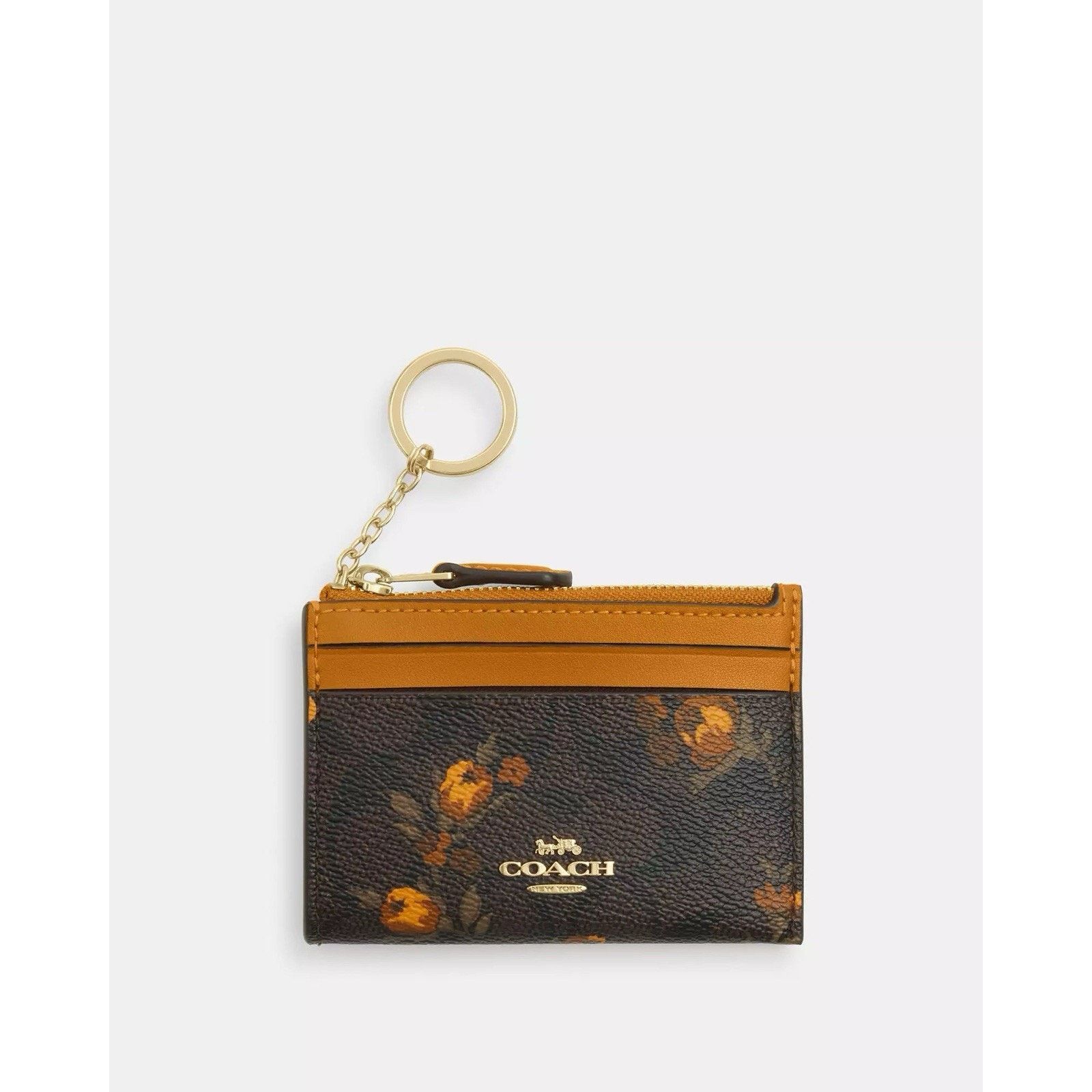 Coach NWT Coach Mini Skinny Id Case Floral Walnut/Yellow CCV88 Size ONE SIZE - 5 Thumbnail