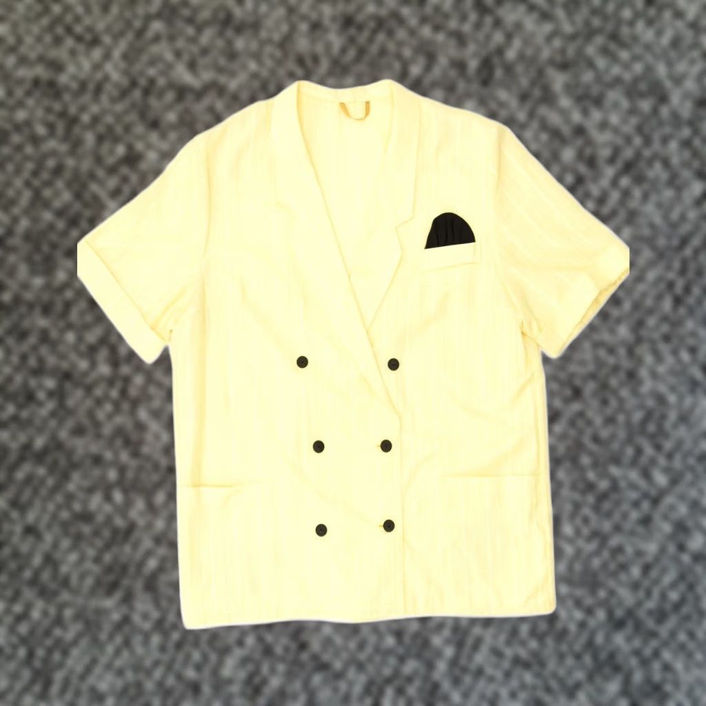C&A C & A Blazer Jacket Womens XL EU 44 Yellow Short Sleeve Double Breasted FL02 Size 40" / US 18 - 1 Thumbnail
