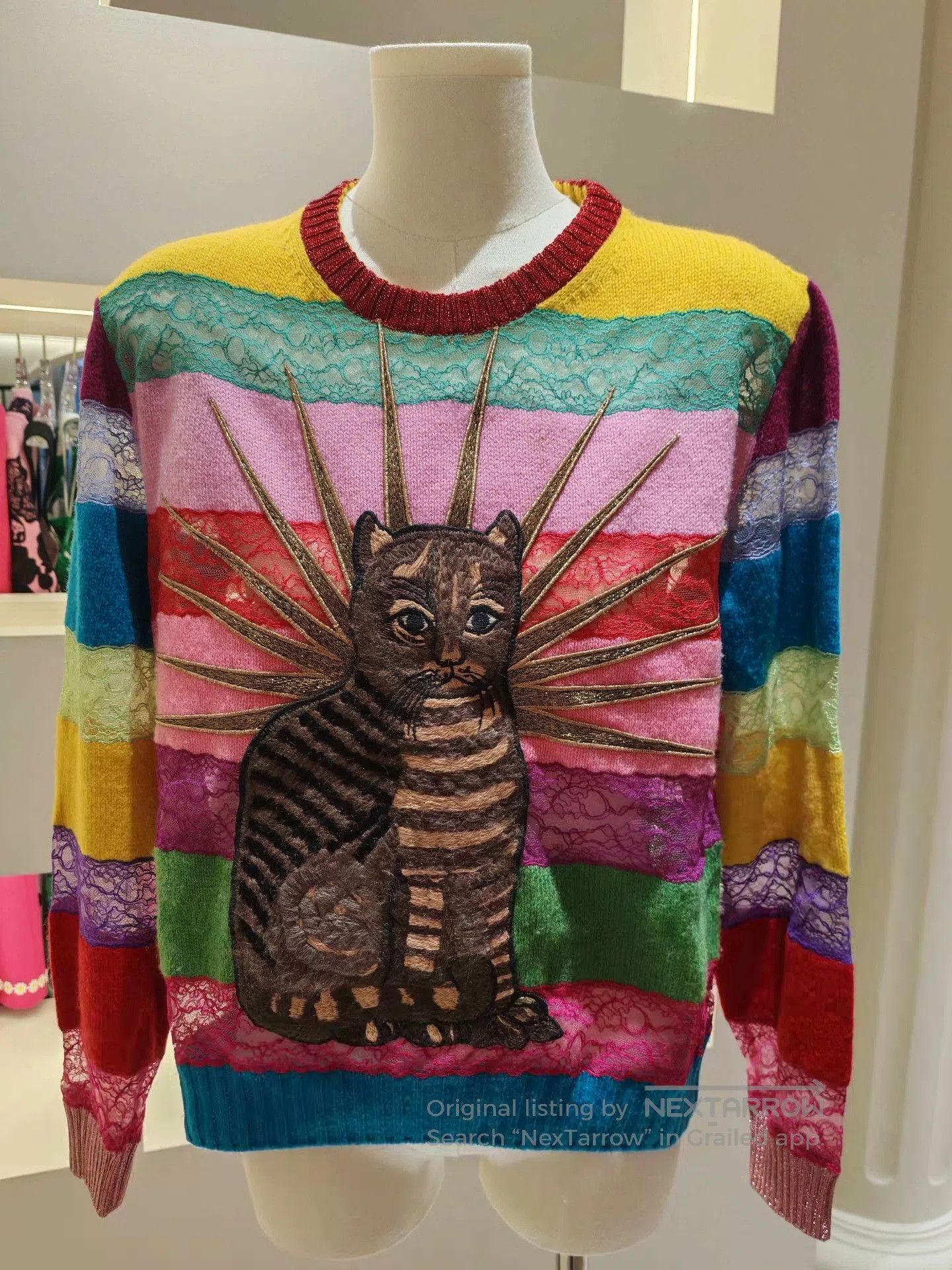 Gucci Gucci Rainbow Cat Embroidery Sweater. Size L / US 10 / IT 46 - 1 Thumbnail