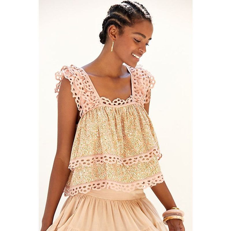 Anthropologie New Anthropologie Let Me Be Eyelet Tiered Swing Top $110 Size S / US 4 / IT 40 - 1 Thumbnail