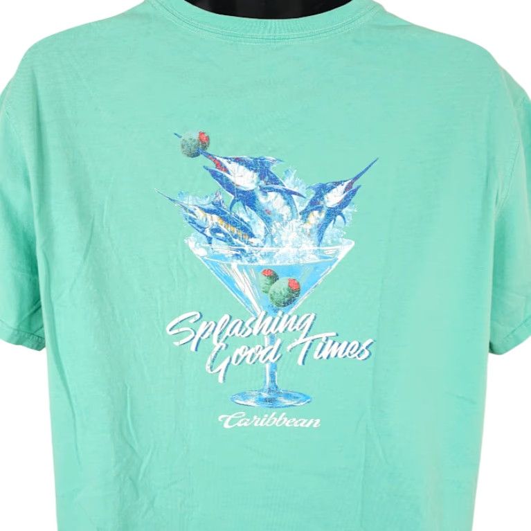Vintage Caribbean Blue Marlin T Shirt Mens XL Blue Martini Splashing Good Times Size US L / EU 52-54 / 3 - 2 Thumbnail