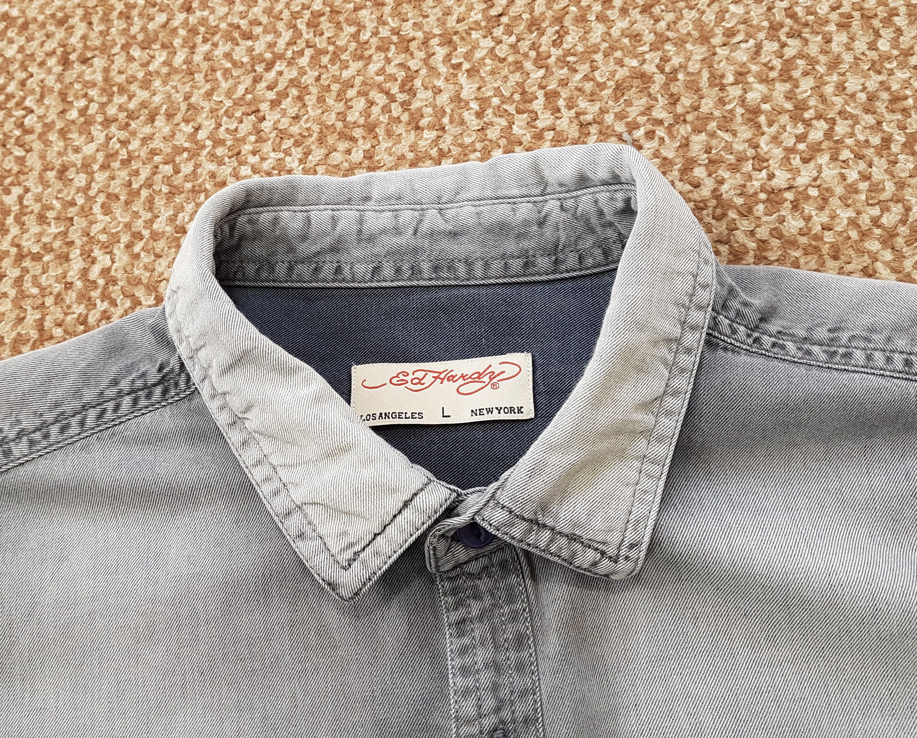 Ed Hardy Ed Hardy Y2K Vintage Style Denim Shirt Embroidered Logo sz L Size US L / EU 52-54 / 3 - 6 Thumbnail