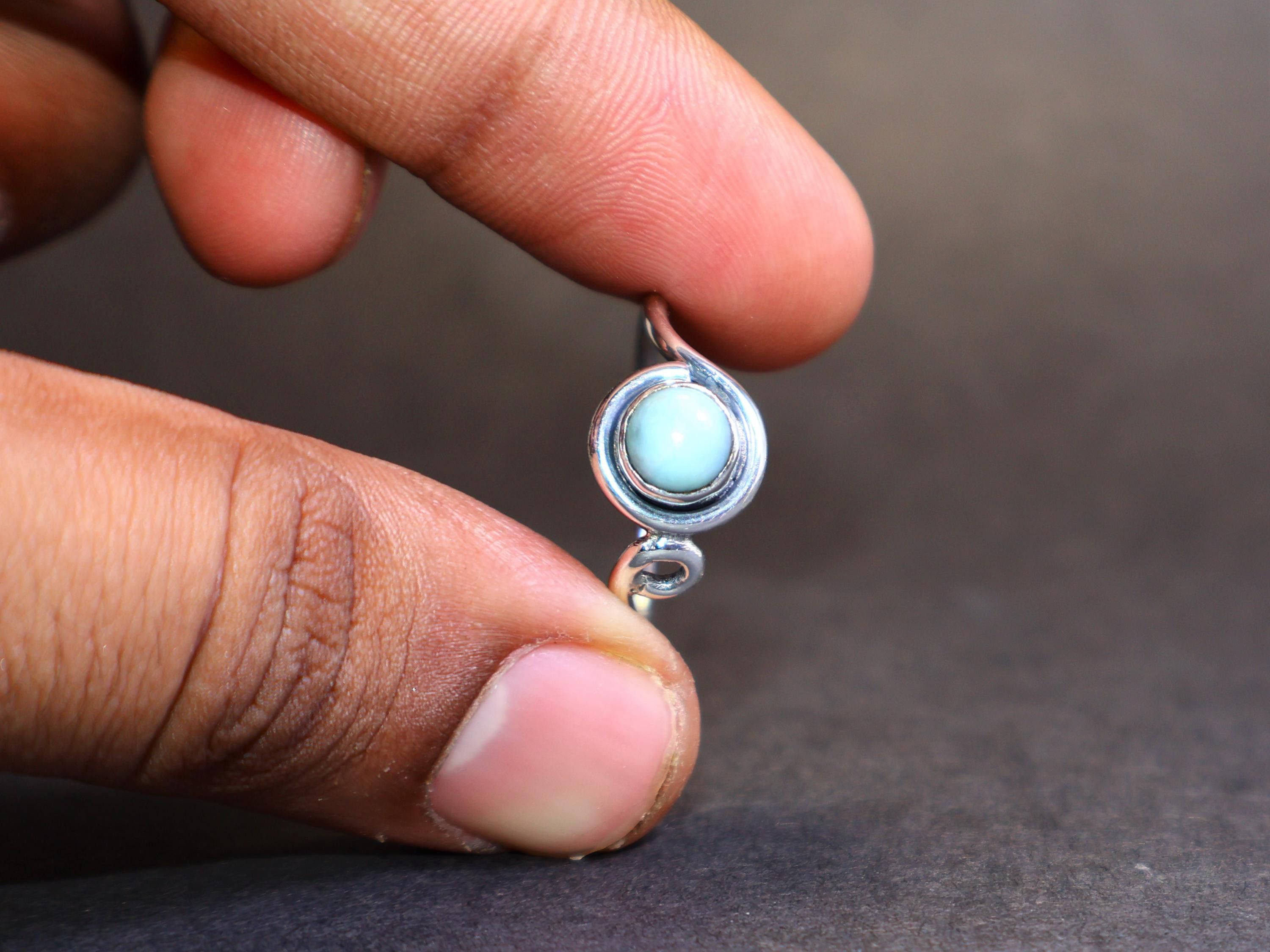 Handmade Larimar ring, Womens Jewelry, Handmade sterling Silver ring, Size ONE SIZE - 7 Thumbnail