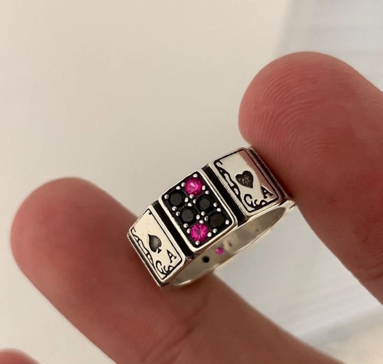Jewelry × Vintage Ace Card Playing Poker Player Spades Hearts Ring Size ONE SIZE - 4 Thumbnail