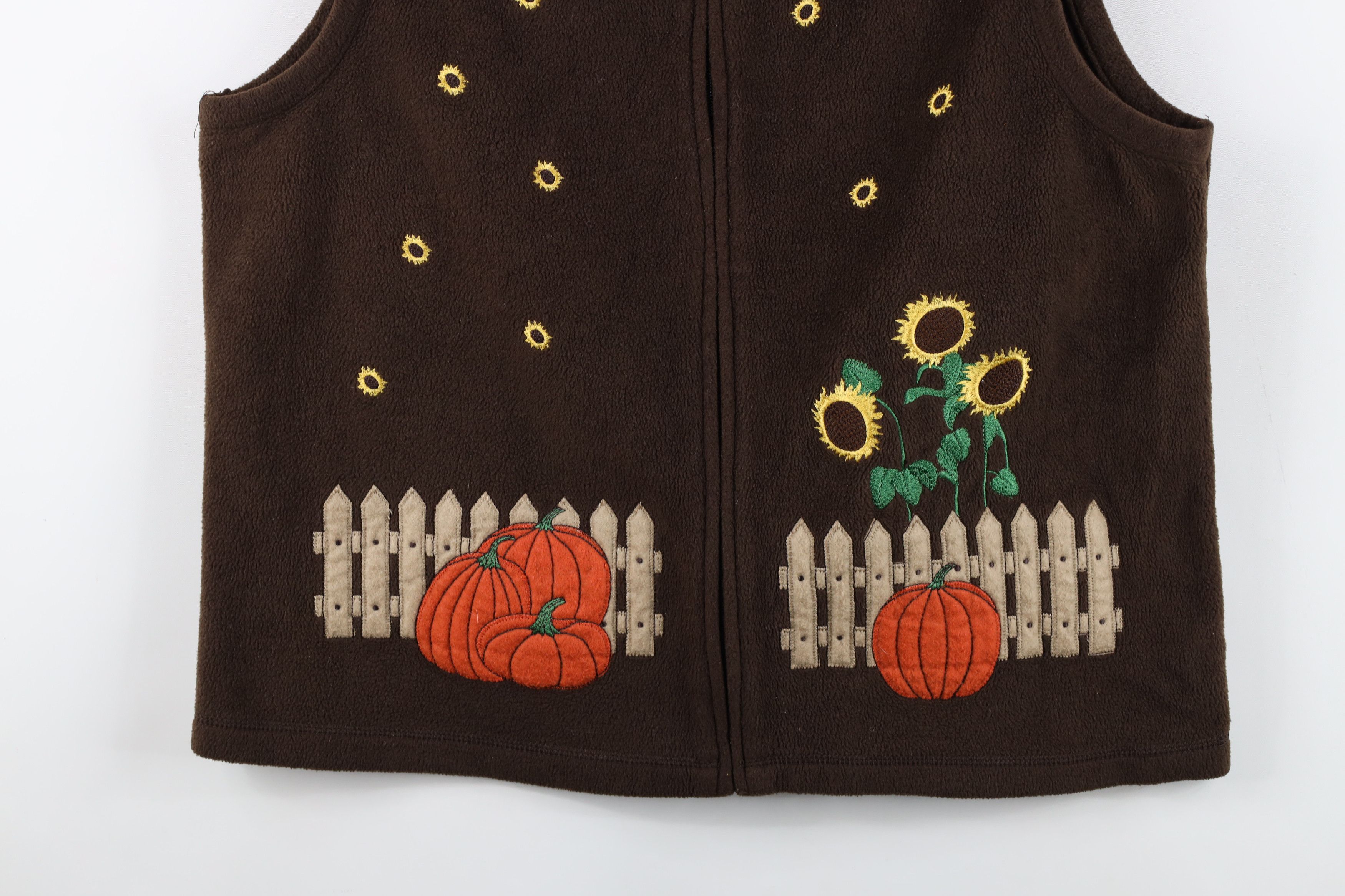 Vintage Vintage 90s Streetwear Pumpkin Sunflower Fleece Vest Jacket Size XL / US 12-14 / IT 48-50 - 3 Thumbnail