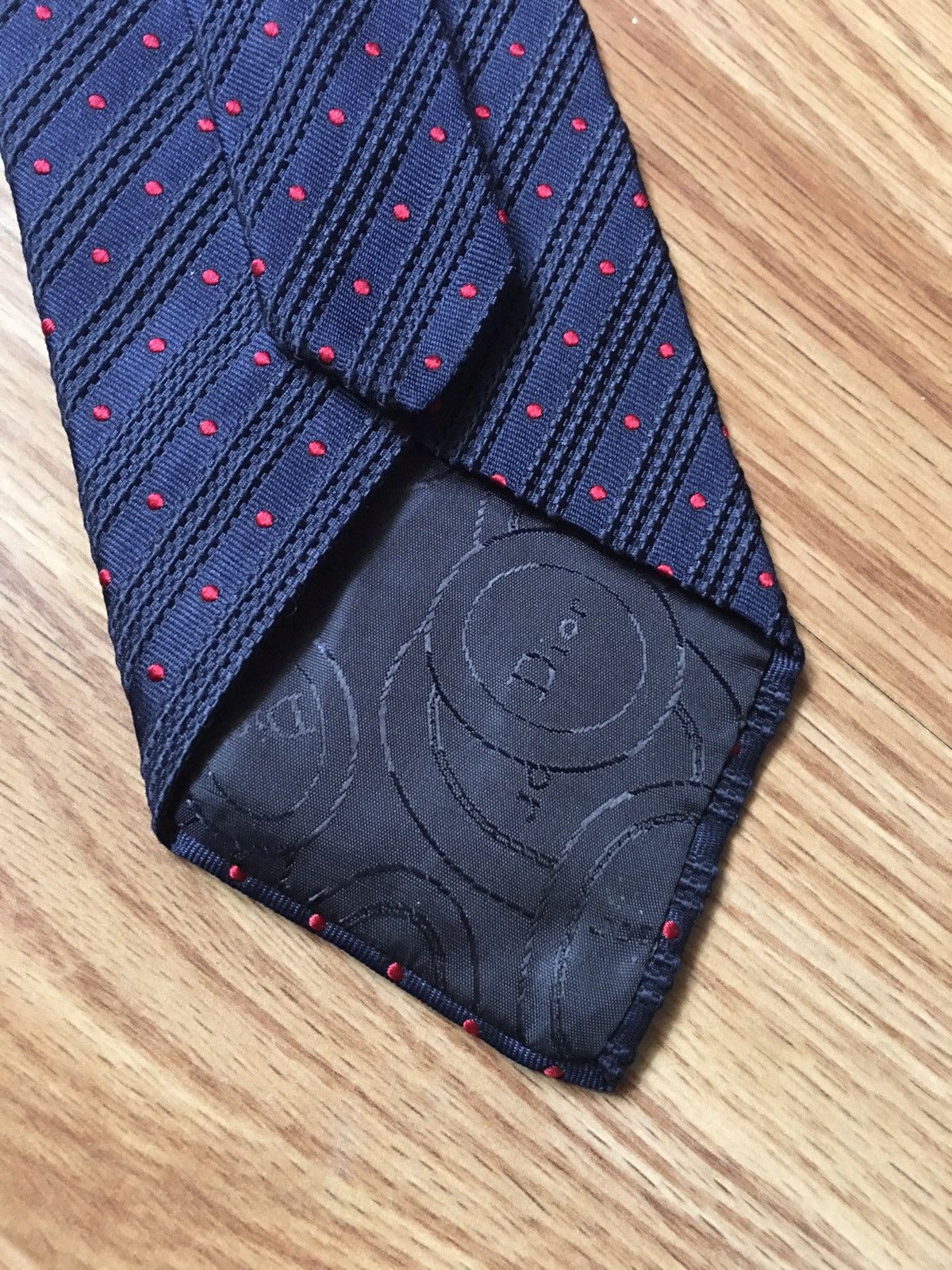 Christian Dior Monsieur Christian Dior Dark Blue Red Polka Dots Silk Mens Neck Tie Size ONE SIZE - 5 Thumbnail