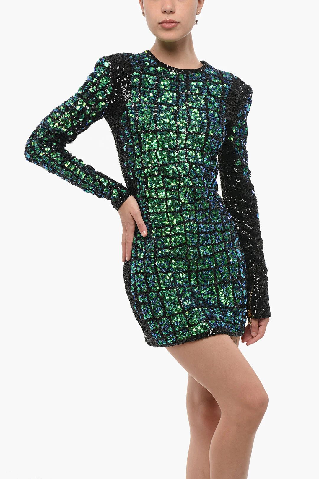 Balmain og1mm0326 Long-Sleeved Mini Dress in Multicolor Size M / US 6-8 / IT 42-44 - 4 Thumbnail