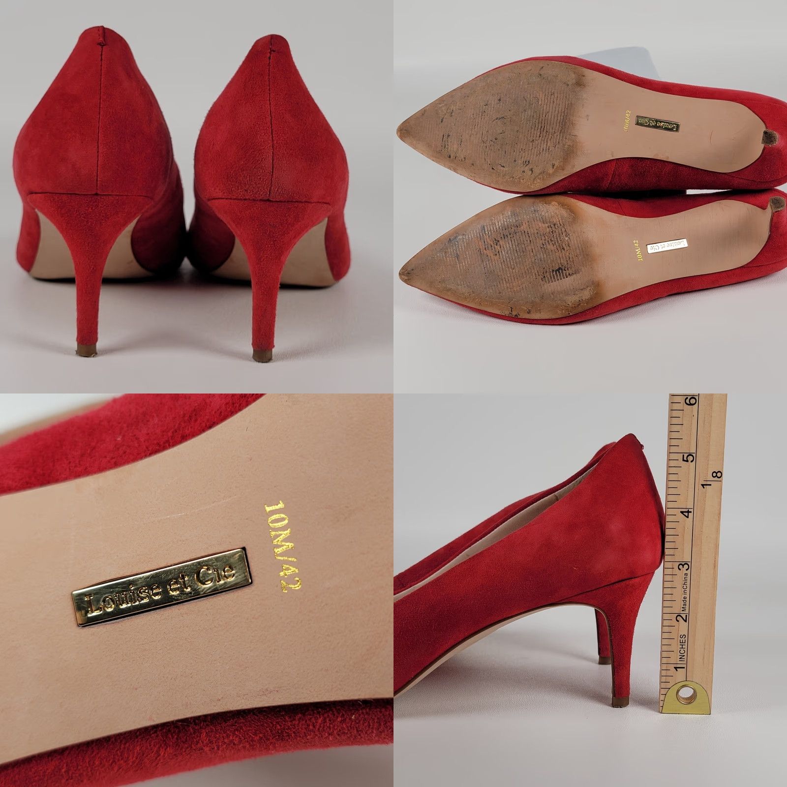 Vintage Louise et Cie Jordyna Pointed Toe Pump Womens 42 Pomegranate Suede Size 10 M Red Leather Lining Synthetic Sole Heel 2-1/2" Size US 10 / IT 40 - 8 Thumbnail