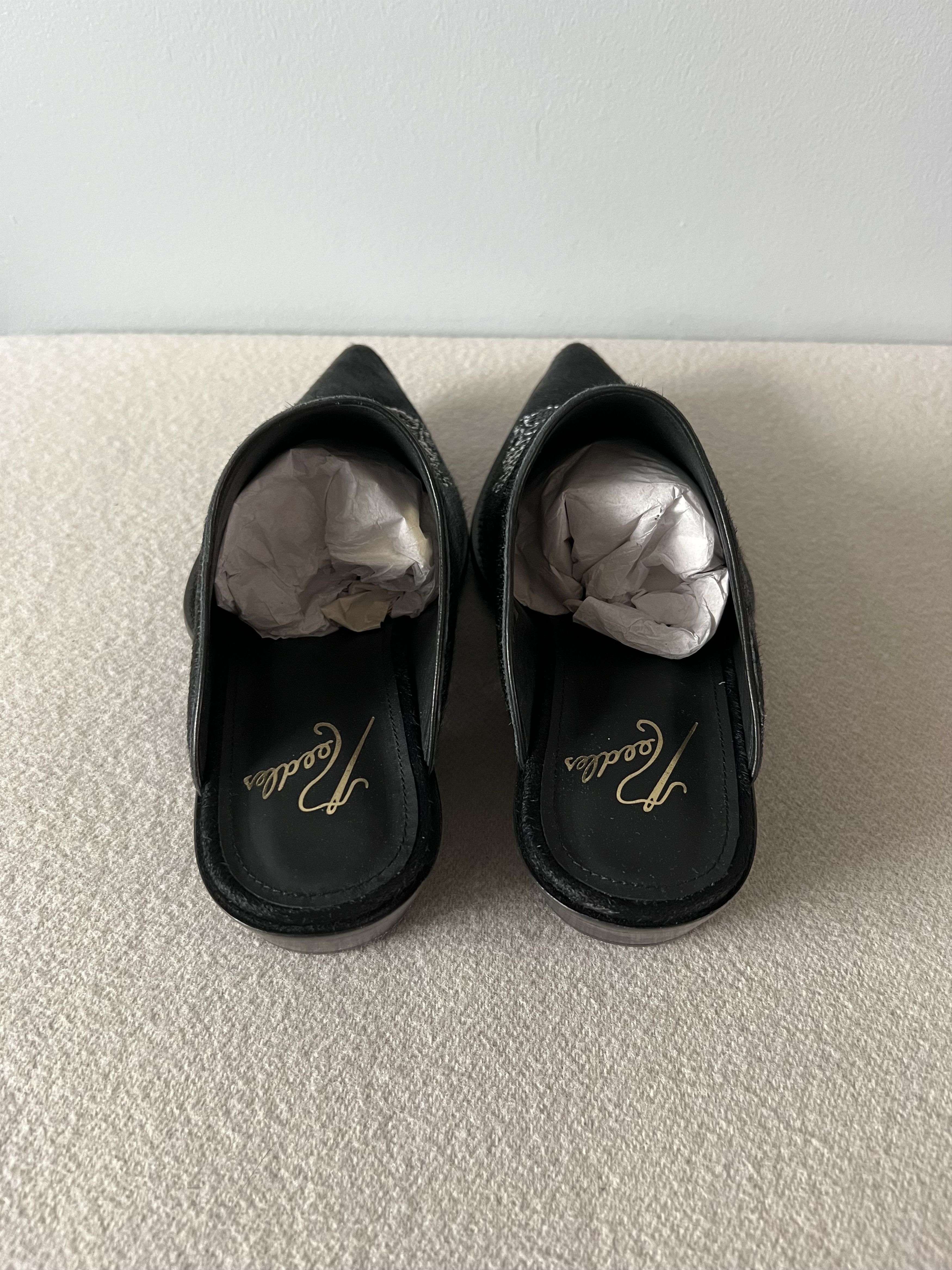 Needles Needles Papillion Embroidered Heeled Mules Black Pony Hair Size US 8 / EU 41 - 5 Thumbnail