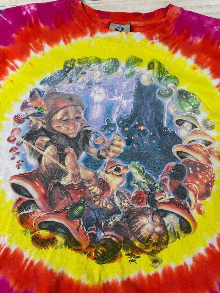Vintage Vintage Liquid Blue Mushroom Garden Elf T Shirt Tie Dye 1999 Size US M / EU 48-50 / 2 - 4 Thumbnail