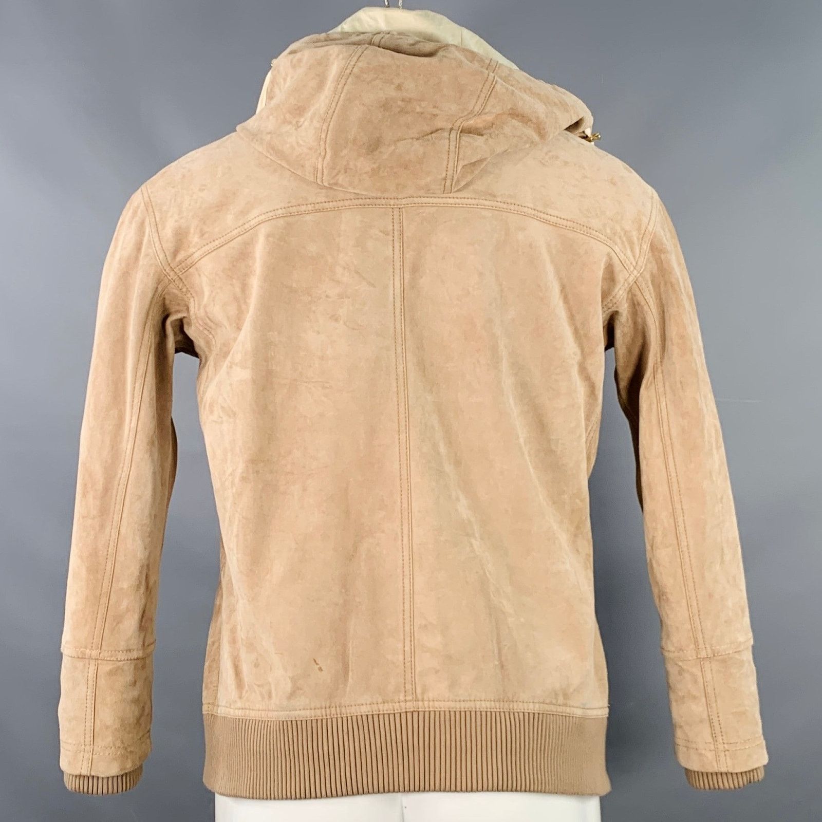 Balmain S Beige Calfskin Suede Hooded Asymmetrical Snaps Jacket Size US S / EU 44-46 / 1 - 5 Thumbnail