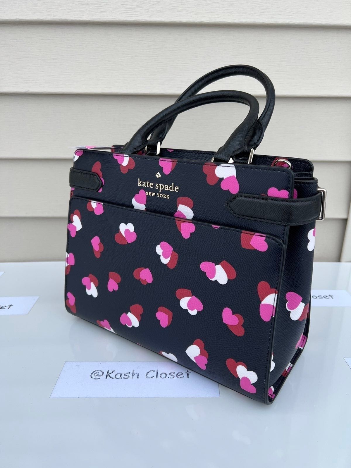 Kate Spade Kate Spade Satchel Staci Medium Satchel Heart Print Black M Size ONE SIZE - 4 Thumbnail