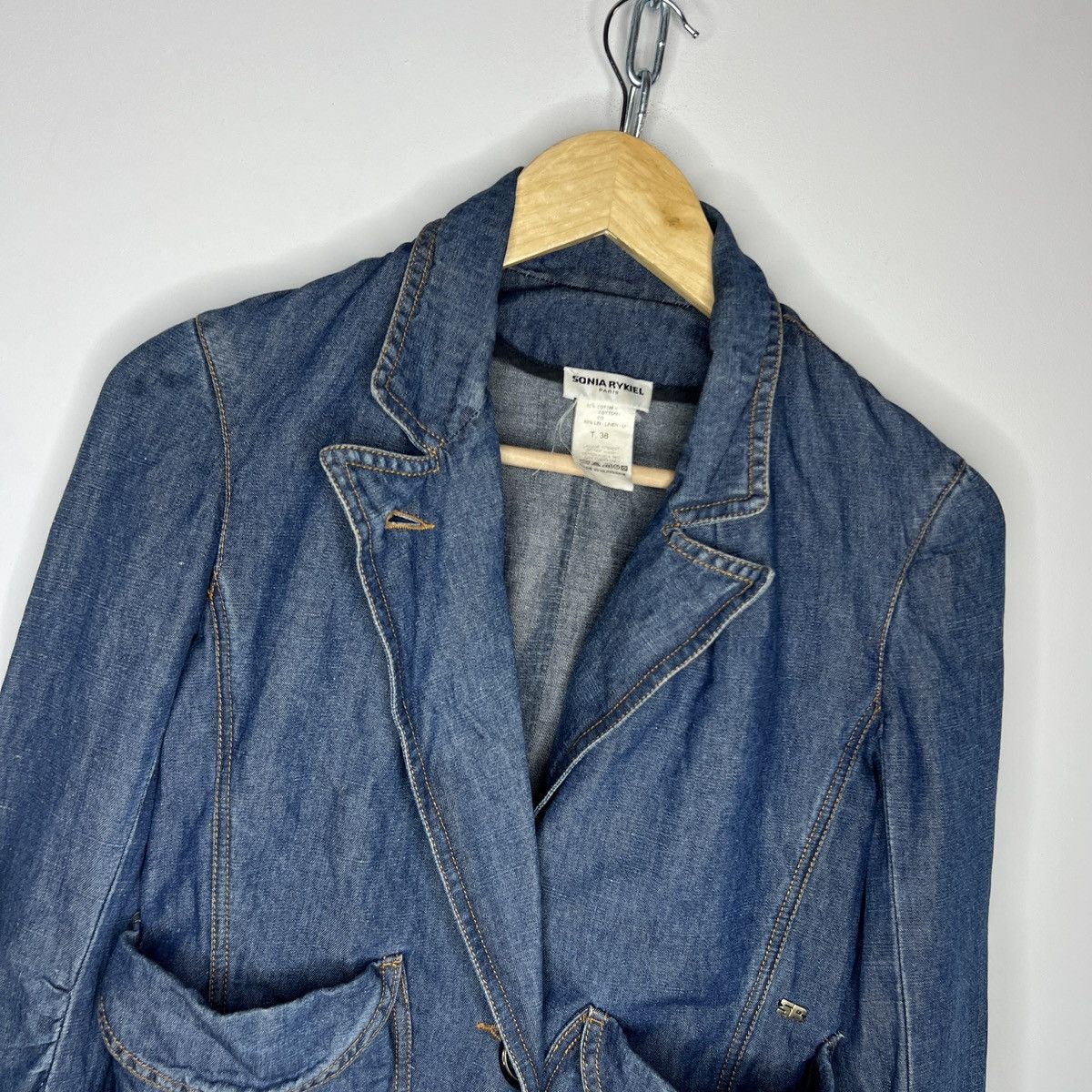 Sonia Rykiel × Vintage 🌟SONIA RYKIEL CROPPED DENIM BLAZER BLUE JACKET Size S / US 4 / IT 40 - 5 Thumbnail