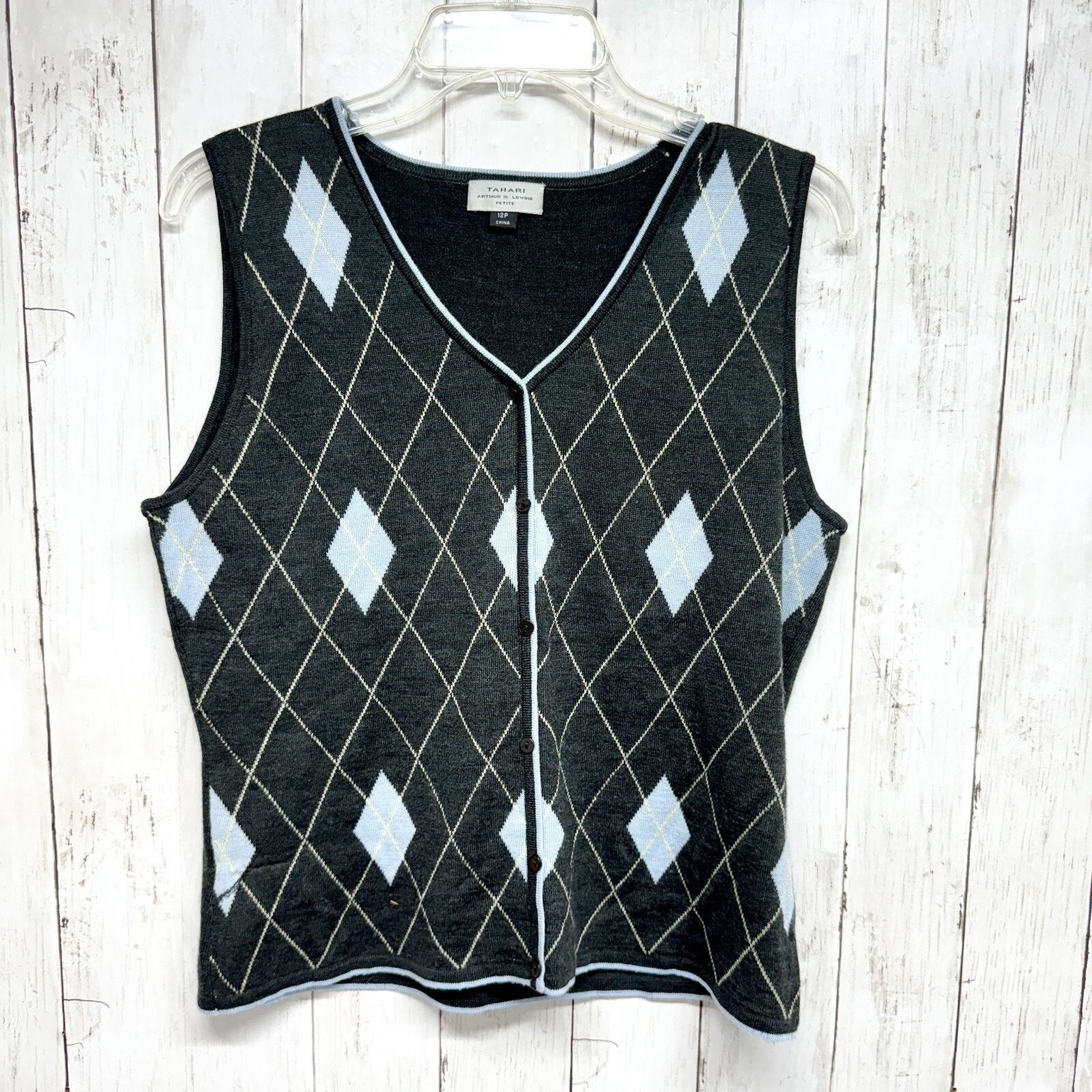 Elie Tahari Tahari Vest 12P Gray Button Down Wool Blend Sleeveless Plaid Size XL / US 12-14 / IT 48-50 - 1 Thumbnail